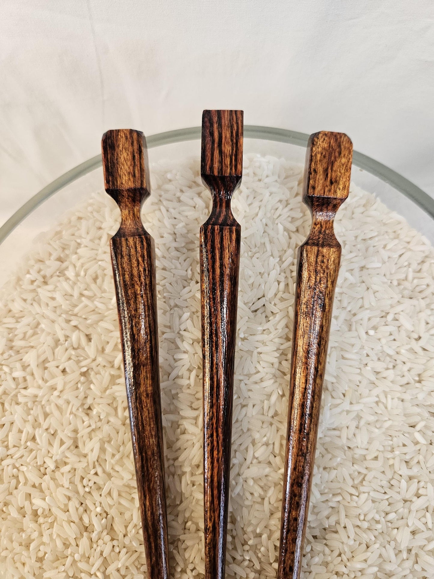 Caribbean Rosewood Cube-Top Hair Stick, 8" Geo-top Design | Handmade Natural Finish Updo Pin for All Hair Types