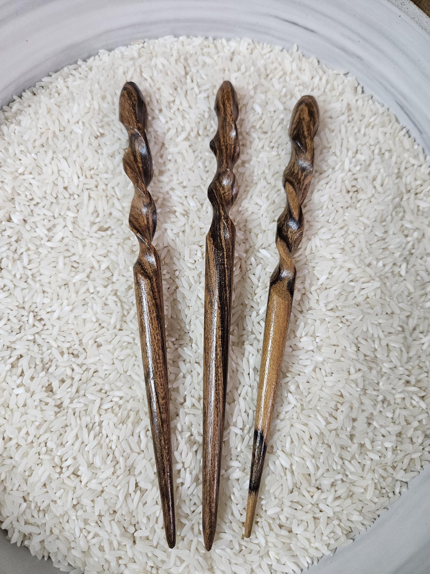Bocote Wood Handmade Spiral Hair Stick – Natural Exotic Wood Hair Accessory for Secure Updos & Buns
