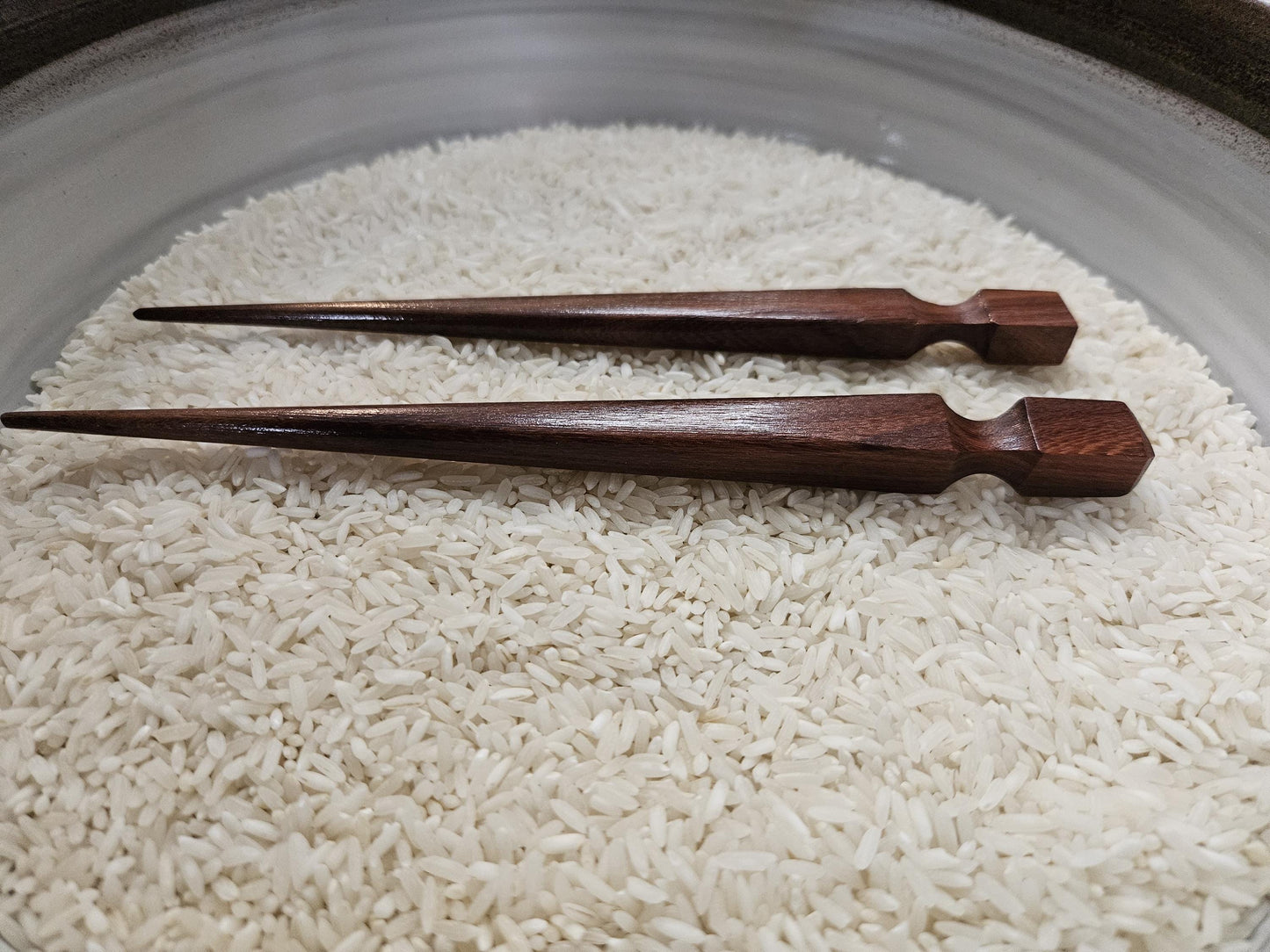 Katalox Wood Geometric Hair Stick – Handmade Wooden Bun Pin with Carved Neck | Minimalist Exotic Wood Hairstick for Updos