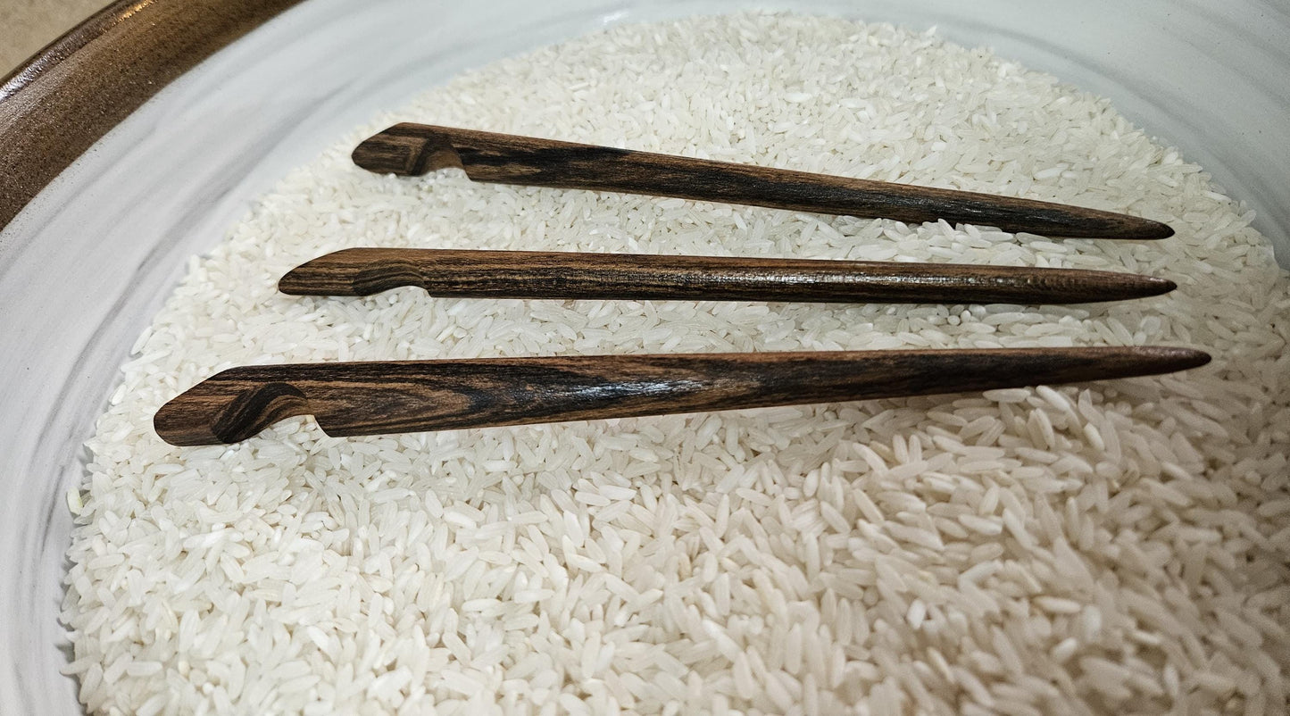 Bocote Wood Hair Stick – Handmade Notched Hair Pin with Carved Curves | Exotic Natural Wood Hairstick for Long Hair & Updos