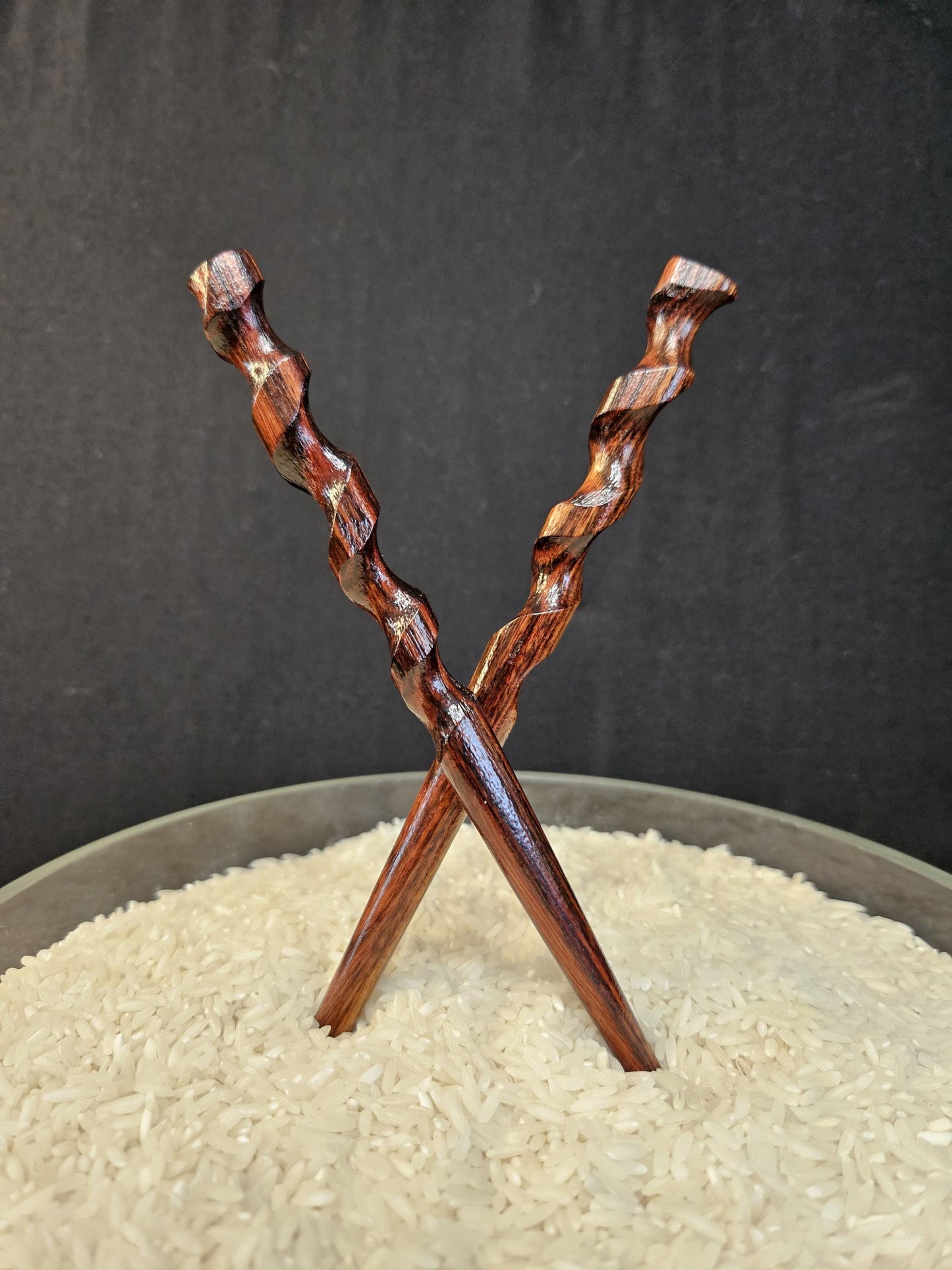 Caribbean Rosewood Hair Stick 8" Spiral Helix Design | Handmade Natural-Finish Updo Pin for All Hair Types