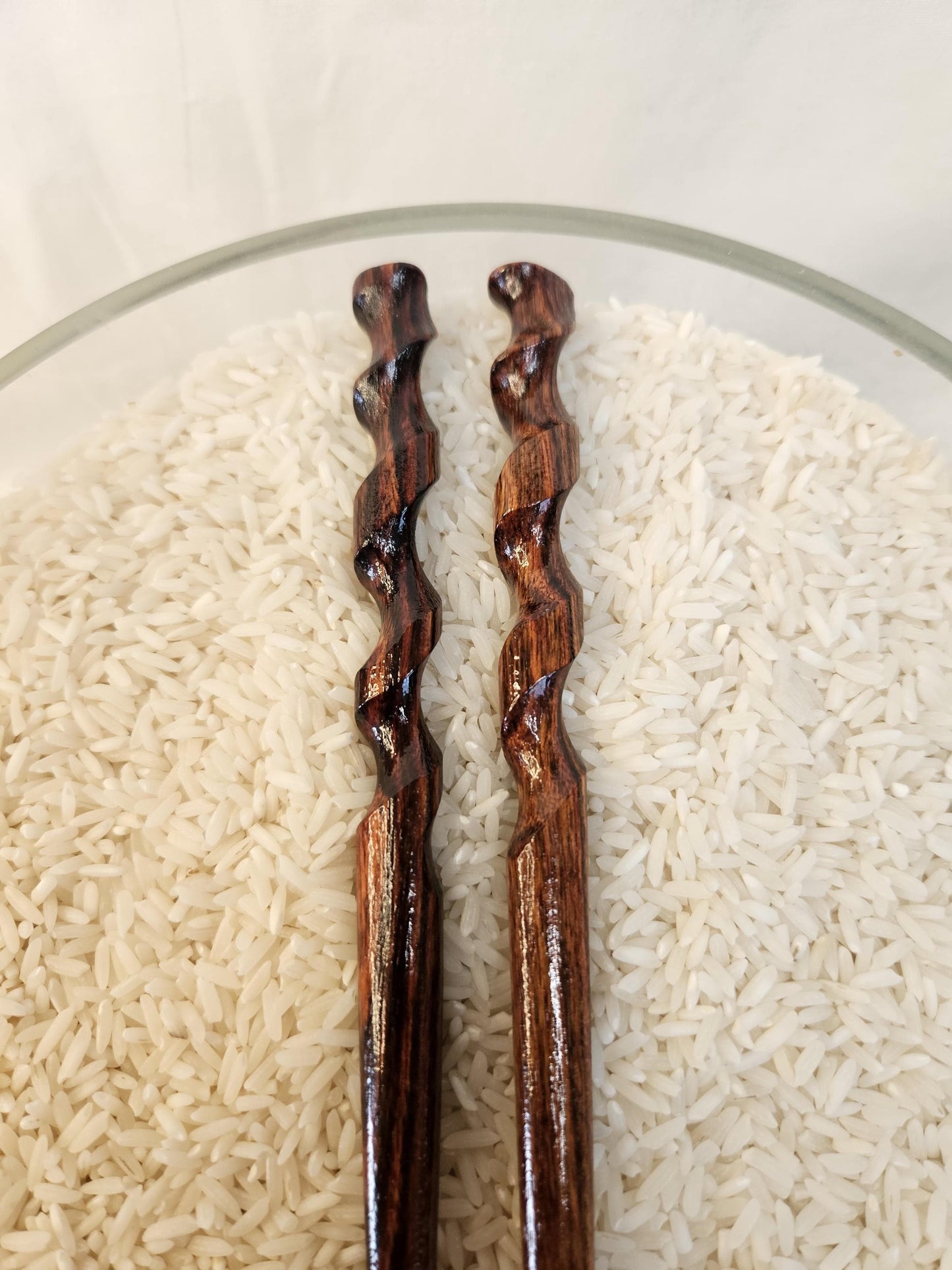 Caribbean Rosewood Hair Stick 8" Spiral Helix Design | Handmade Natural-Finish Updo Pin for All Hair Types
