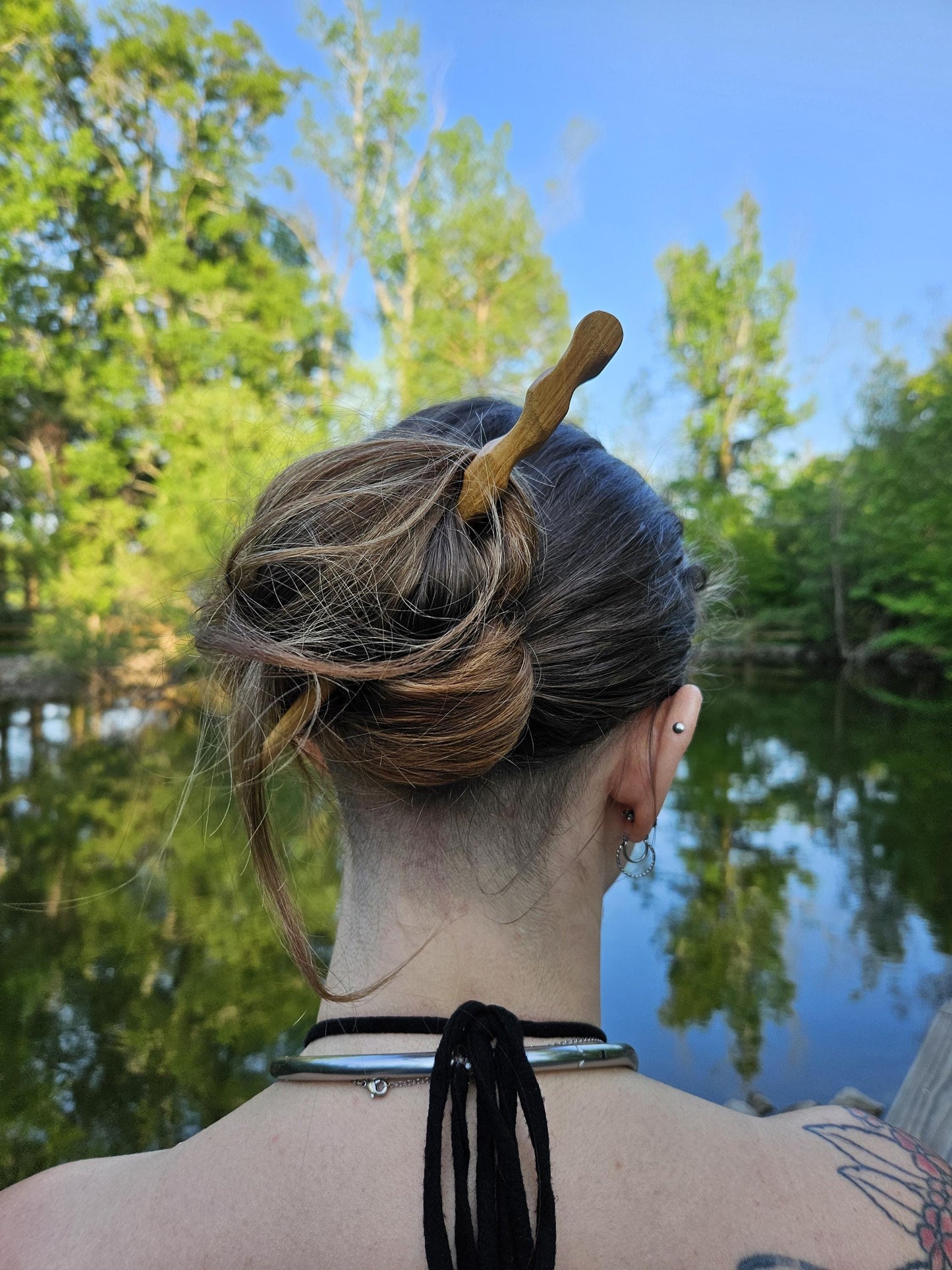 Handmade Canarywood Hair Stick – Carved Ridge Design | 7.5" - 8" Exotic Wood Pin