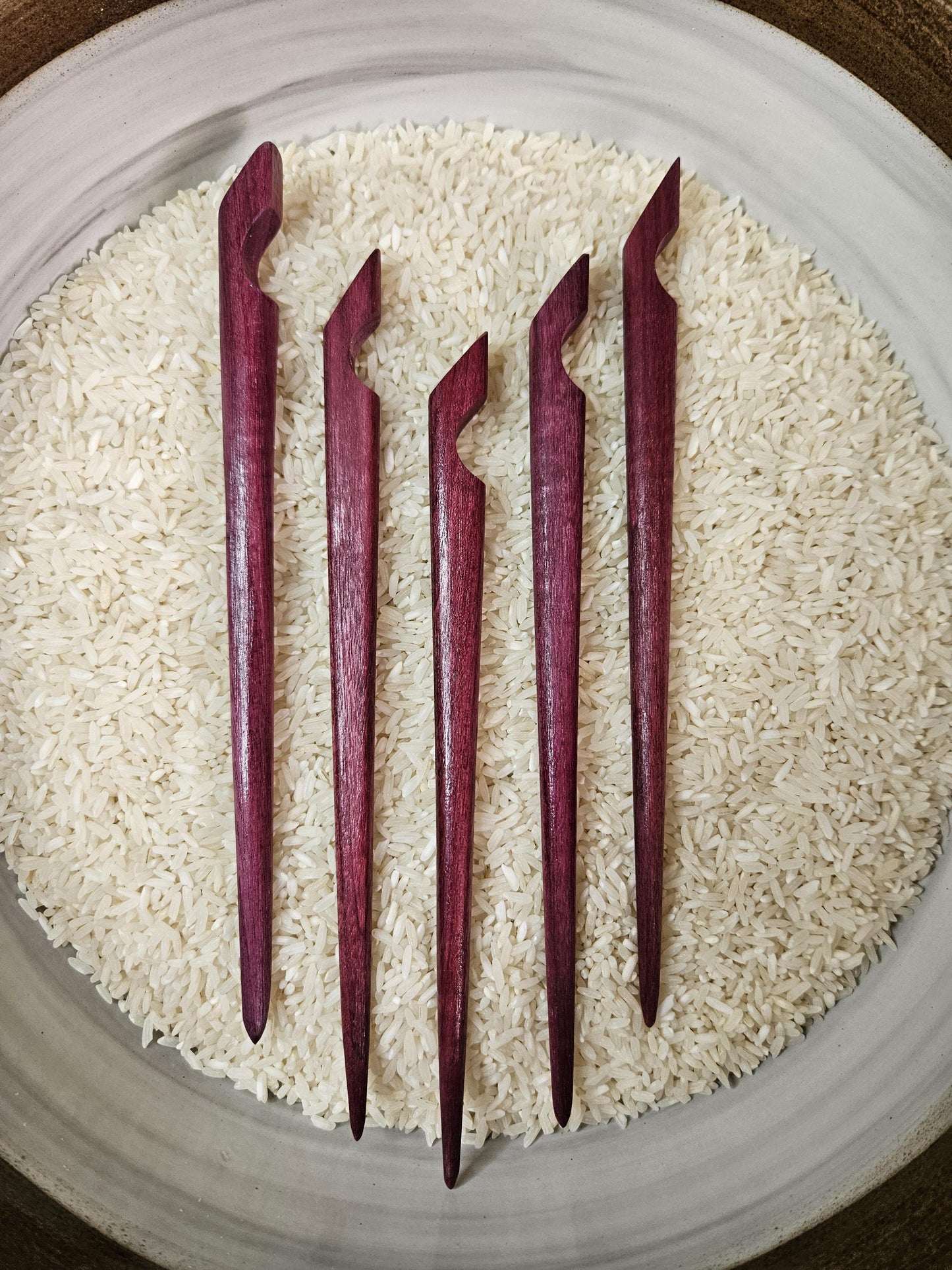 Purpleheart Hook Hair Stick – Handmade Carved Wooden Hair Pin for Buns & Updos | Angular Purple Hairstick for Long Hair