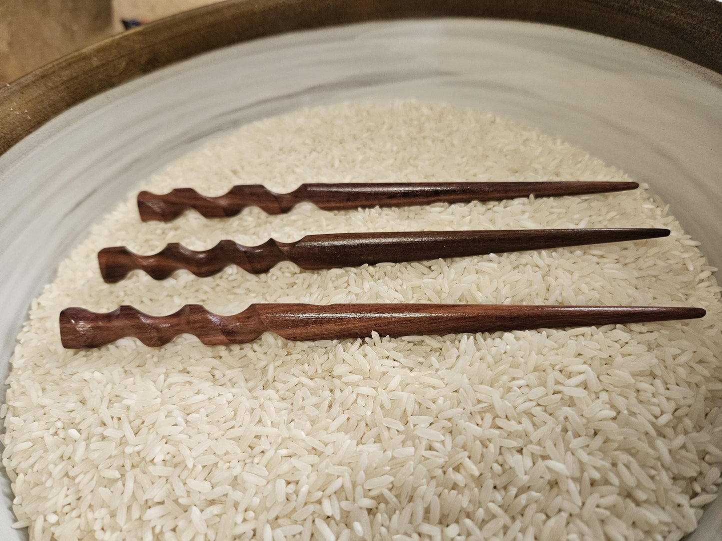 Katalox Wood Wavy Hair Stick – Handmade Wooden Hair Pin for Buns & Thick Hair | Sculpted Exotic Hair Stick Accessory
