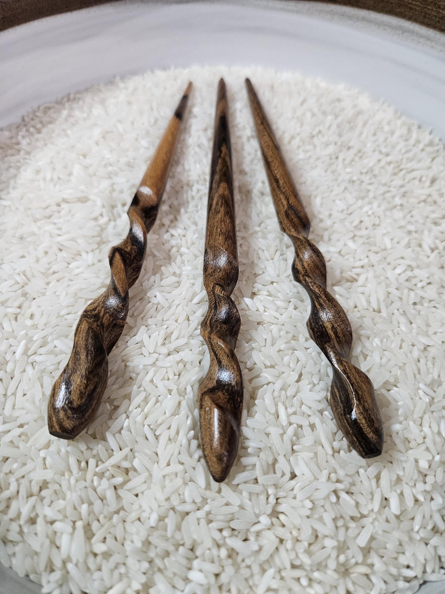 Bocote Wood Handmade Spiral Hair Stick – Natural Exotic Wood Hair Accessory for Secure Updos & Buns