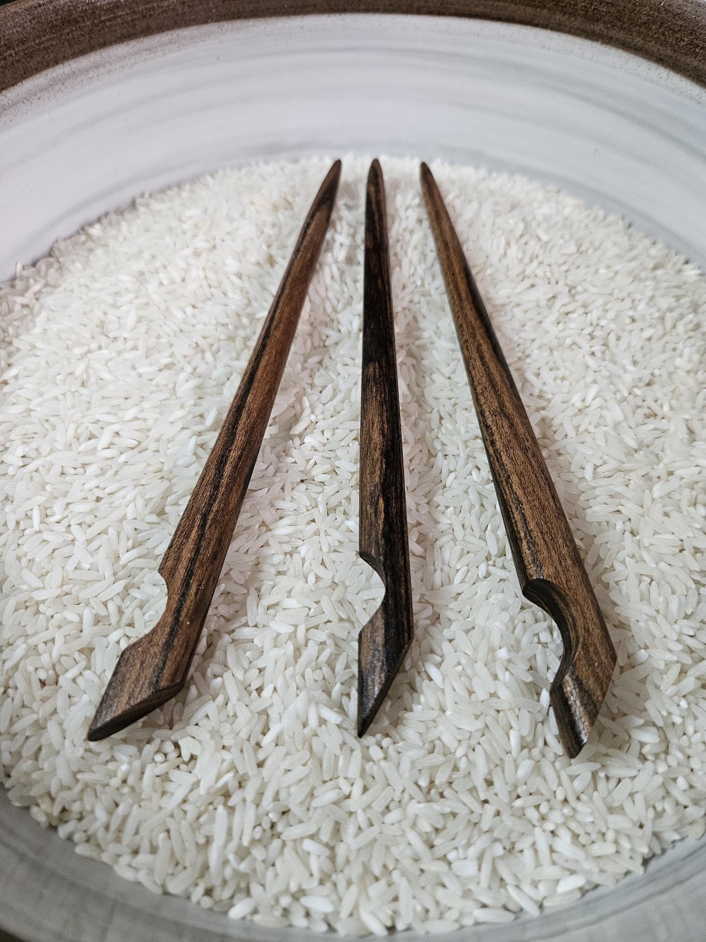 Bocote Wood Hair Stick – Handmade Notched Hair Pin with Carved Curves | Exotic Natural Wood Hairstick for Long Hair & Updos