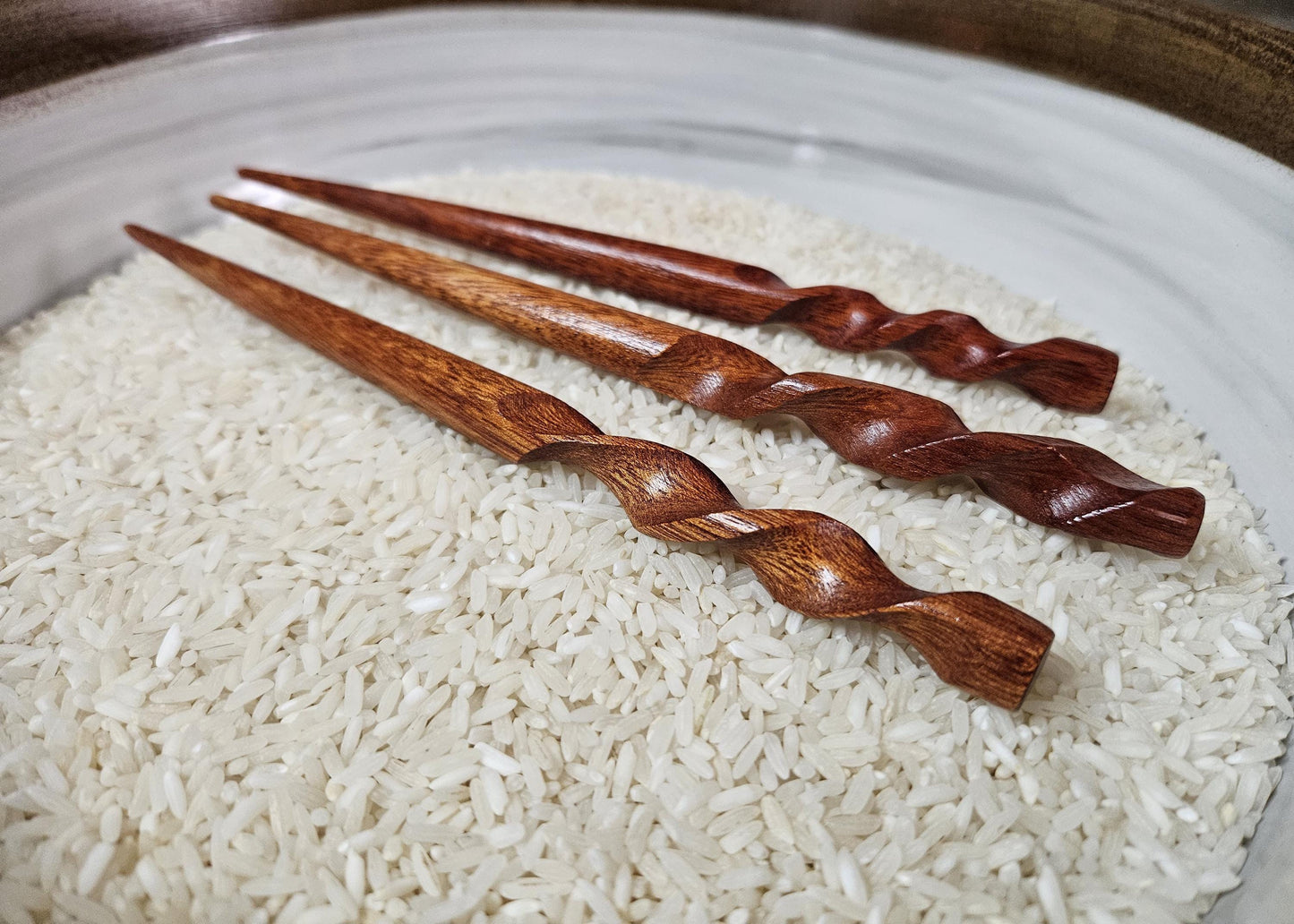 Bloodwood Handmade Hair Stick – Elegant Spiral Carved Hair Fork for Updos and Buns