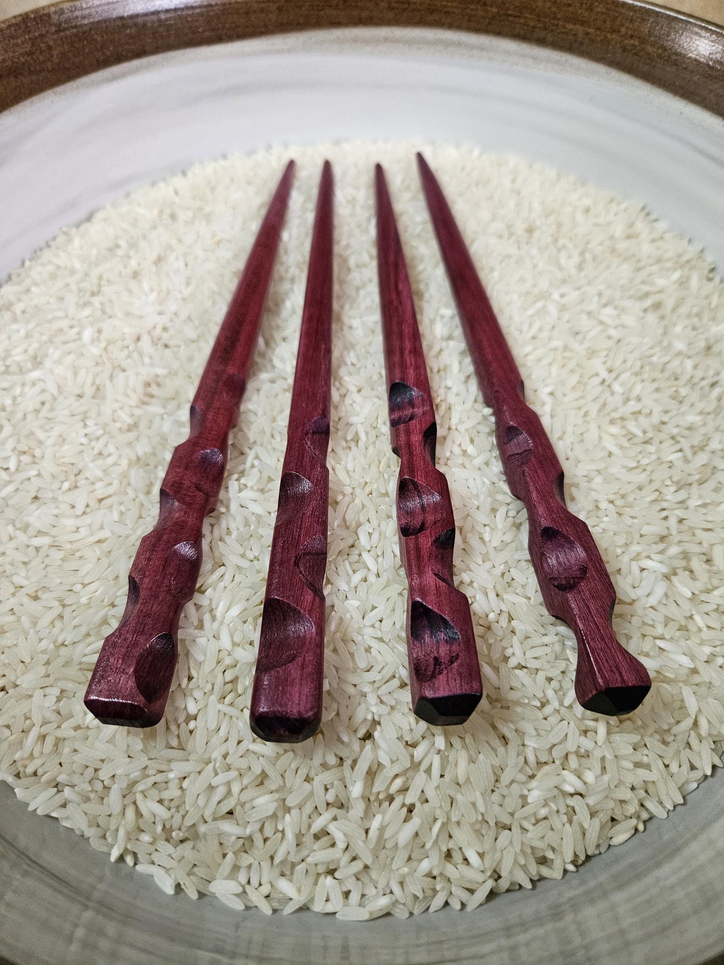 Purpleheart Carved Hair Stick – Handmade Exotic Wooden Hair Pin with Thumb Notches | Natural Purple Hairstick for Buns & Updos
