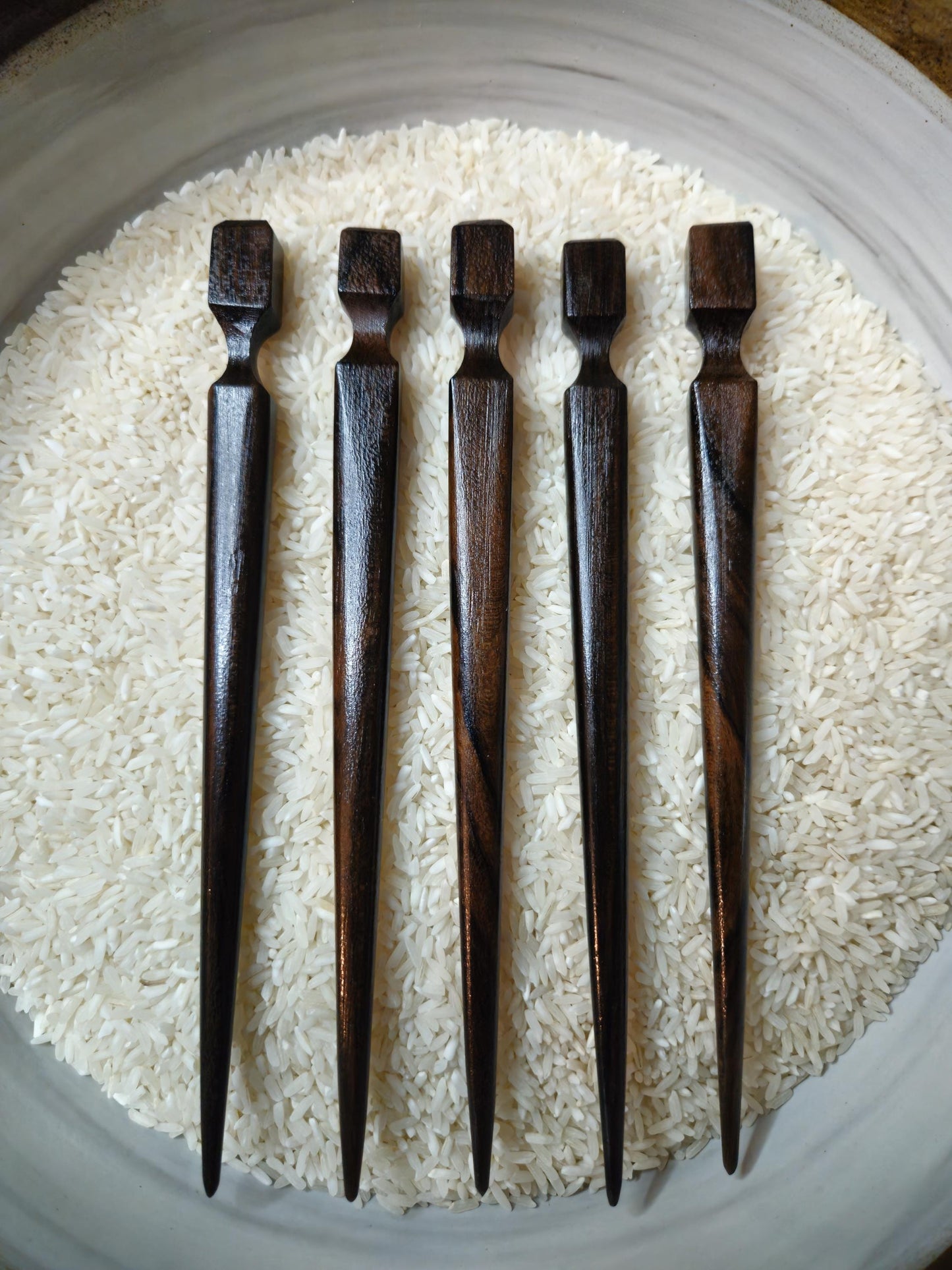 Ziricote Wood Hair Stick – Handmade Exotic Hair Pin for Buns & Updos | Dark Geometric Wooden Hairstick for Long Hair