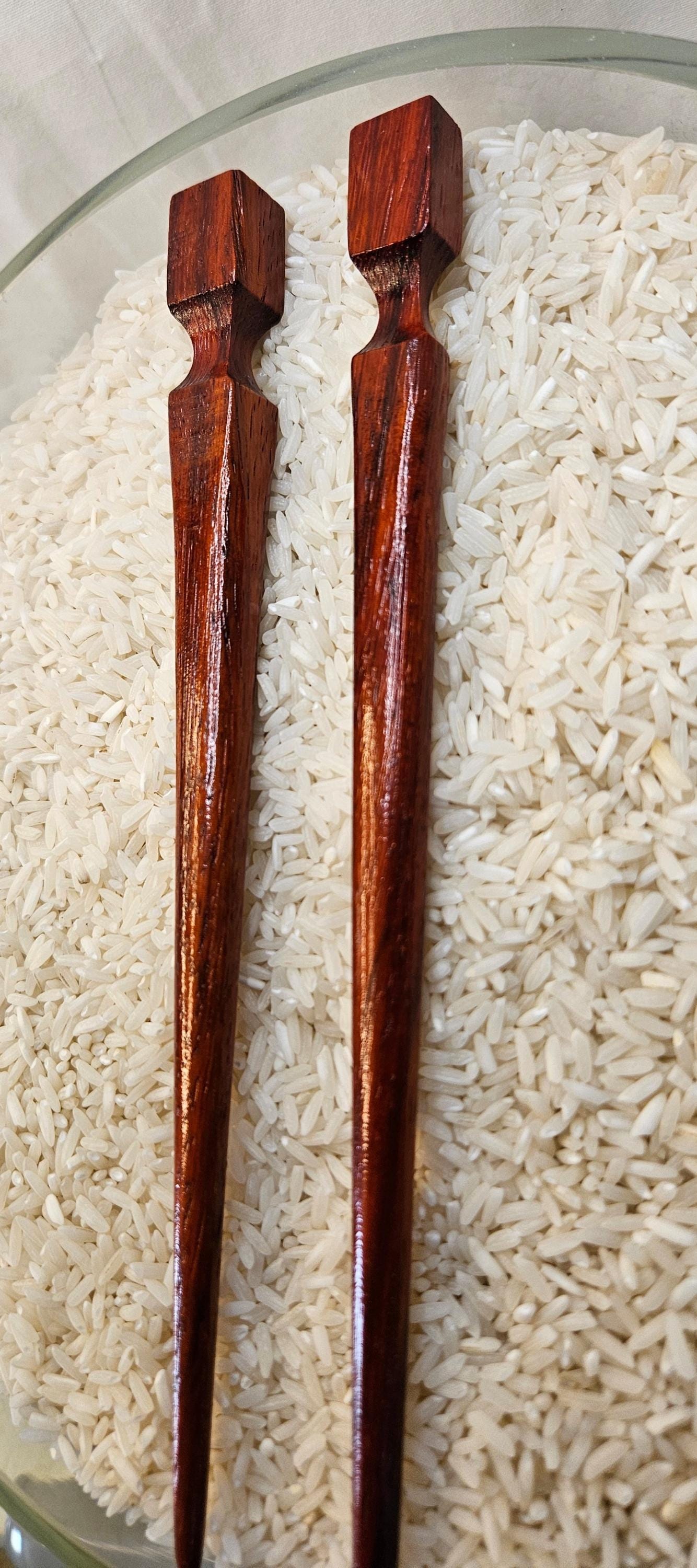 African Padauk Hair Stick 8" Geo-Top Updo Pin, Handmade Natural Finish, Geometric Cube Cap for All Hair Types