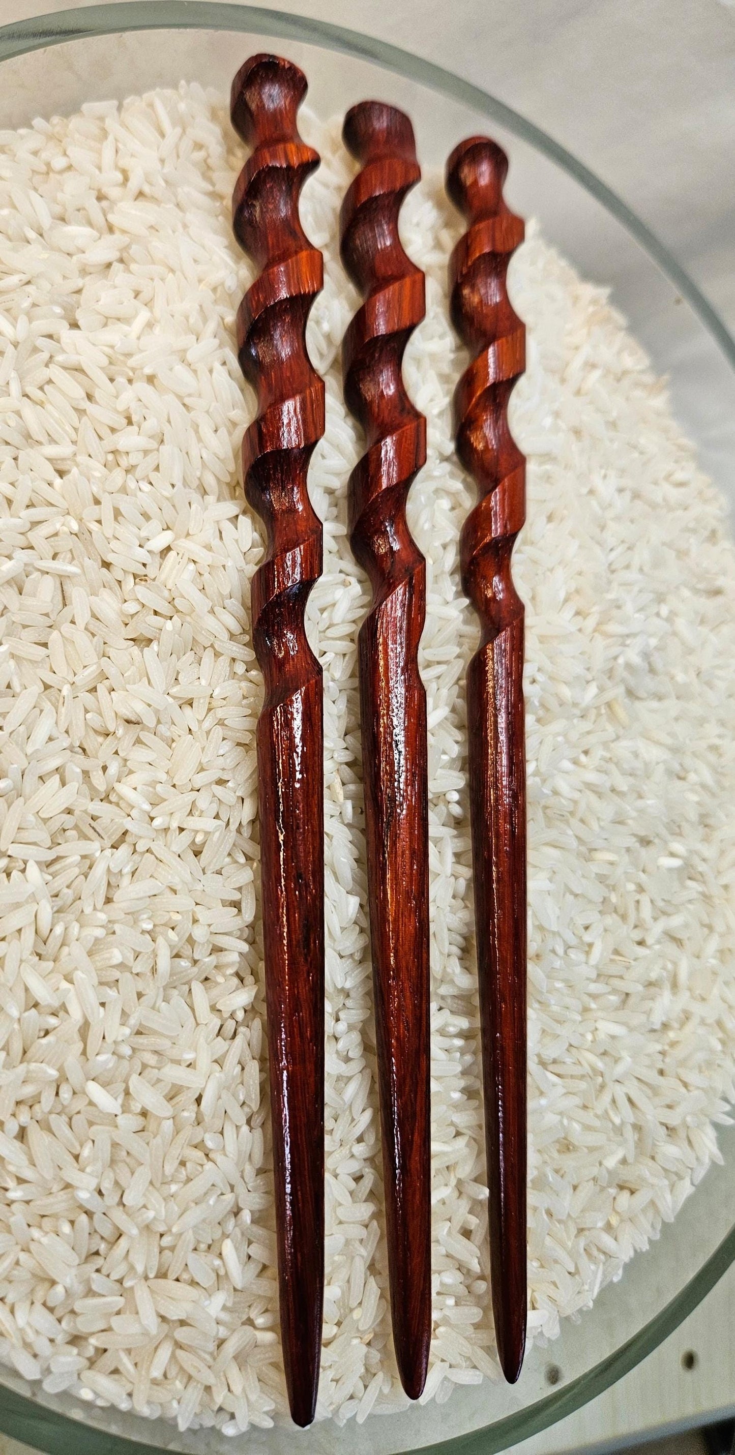 African Padauk Helix Hair Stick, 8" Spiral Design | Padauk Handmade Updo Pin • Natural Finish for All Hair Types