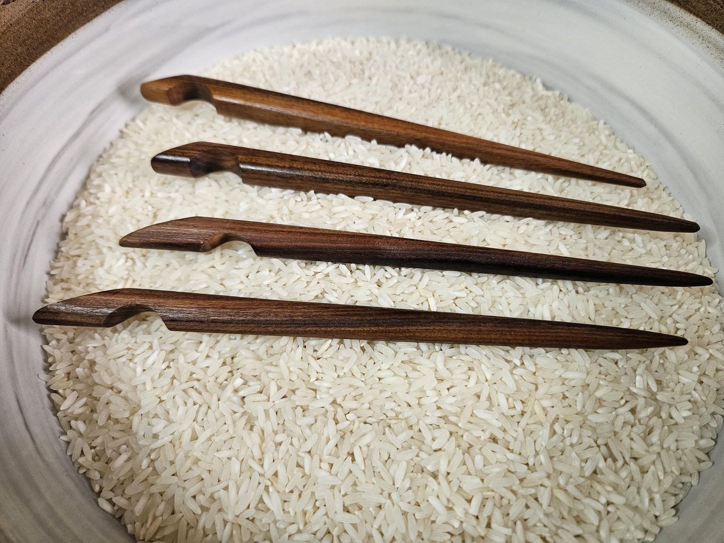 Bolivian Rosewood Handmade Hair Stick – Sculpted Curved Notch Design for Elegant Updos