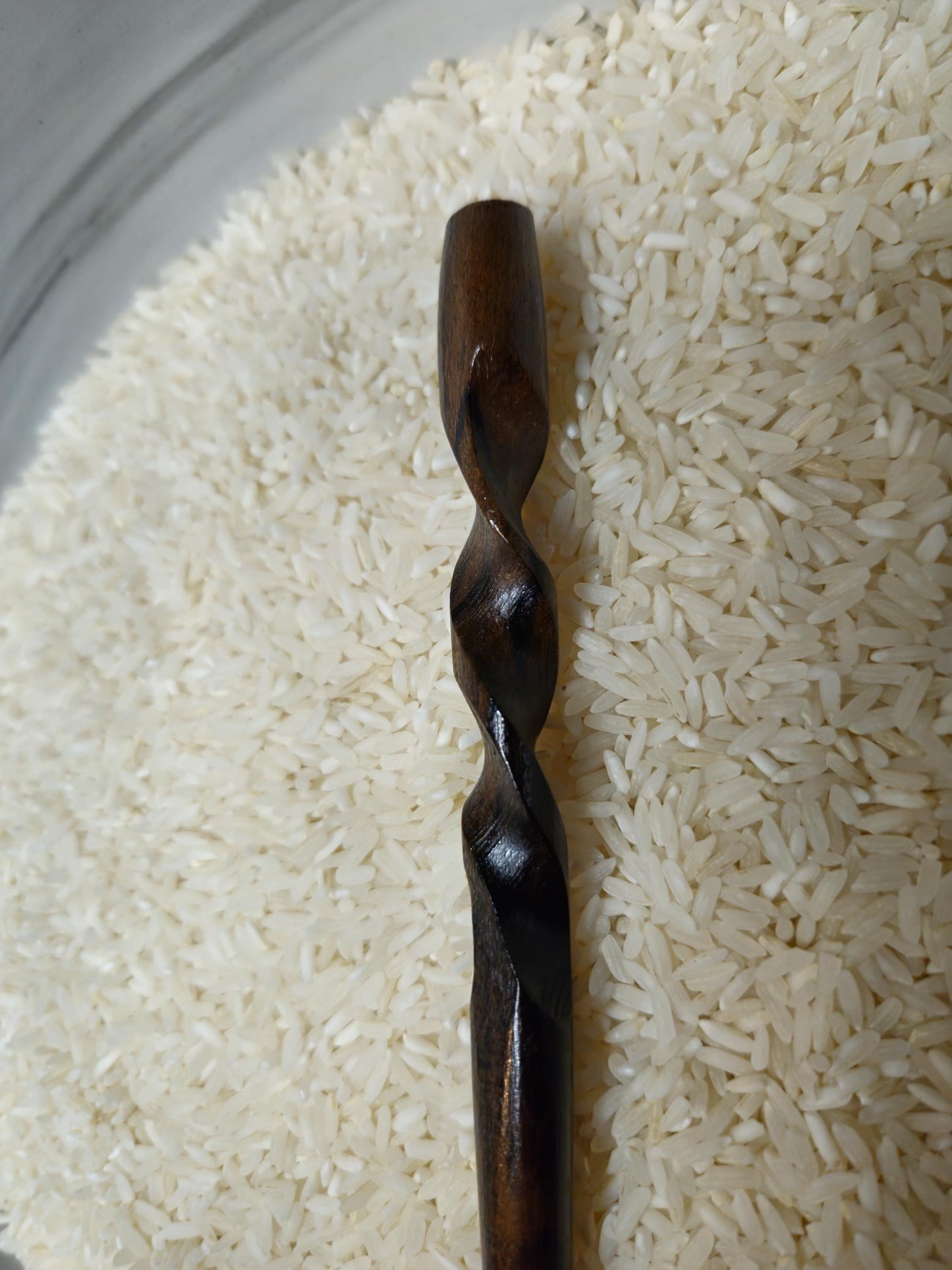 Ziricote Spiral Hair Stick – Handmade Exotic Wood Hairstick for Buns & Updos | Carved Dark Wooden Hair Pin for Long Hair
