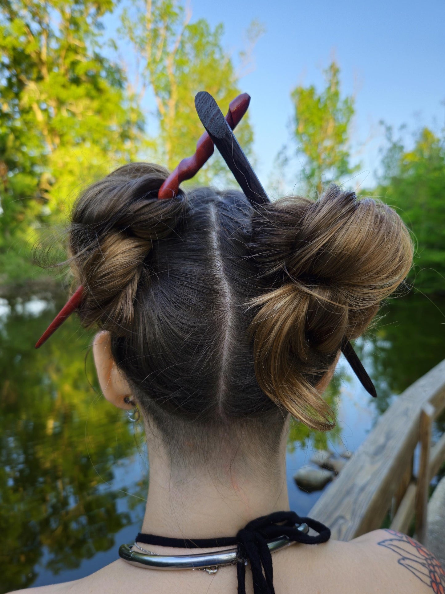 African Padauk Spiral Hair Stick 8" | Hand-Carved Wooden Updo Pin for All Hair Types, Natural Finish Hair Accessory
