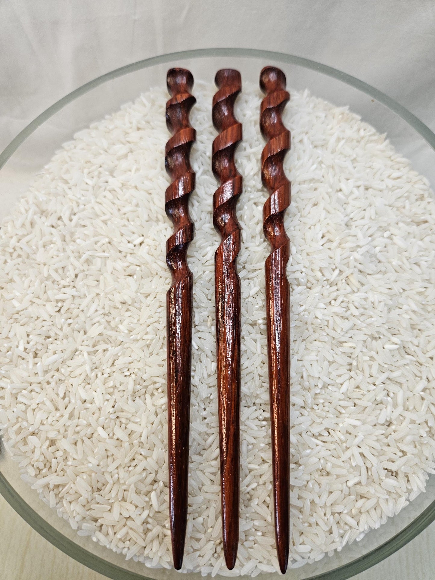 African Padauk Helix Hair Stick, 8" Spiral Design | Padauk Handmade Updo Pin • Natural Finish for All Hair Types