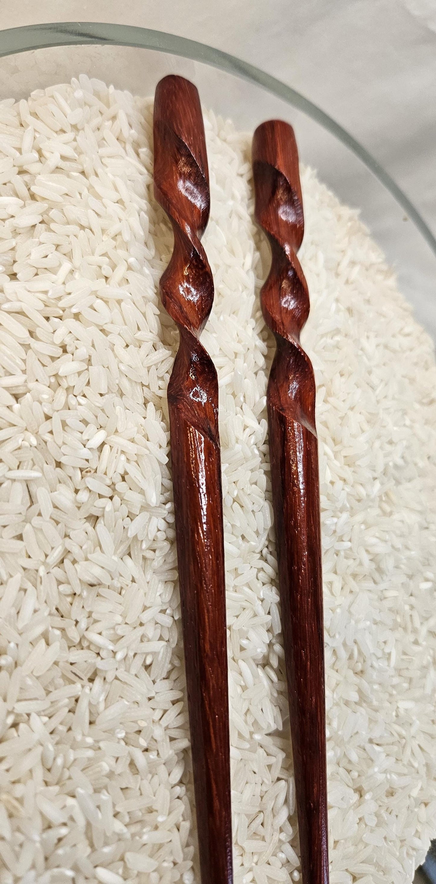 African Padauk Spiral Hair Stick 8" | Hand-Carved Wooden Updo Pin for All Hair Types, Natural Finish Hair Accessory