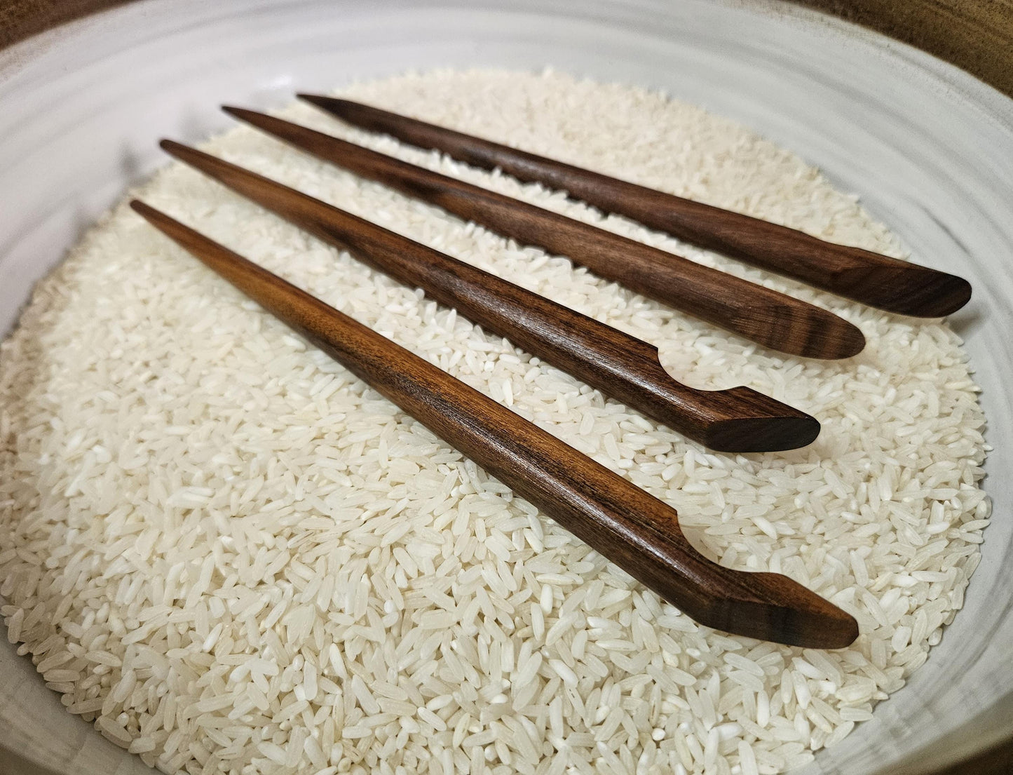 Bolivian Rosewood Handmade Hair Stick – Sculpted Curved Notch Design for Elegant Updos