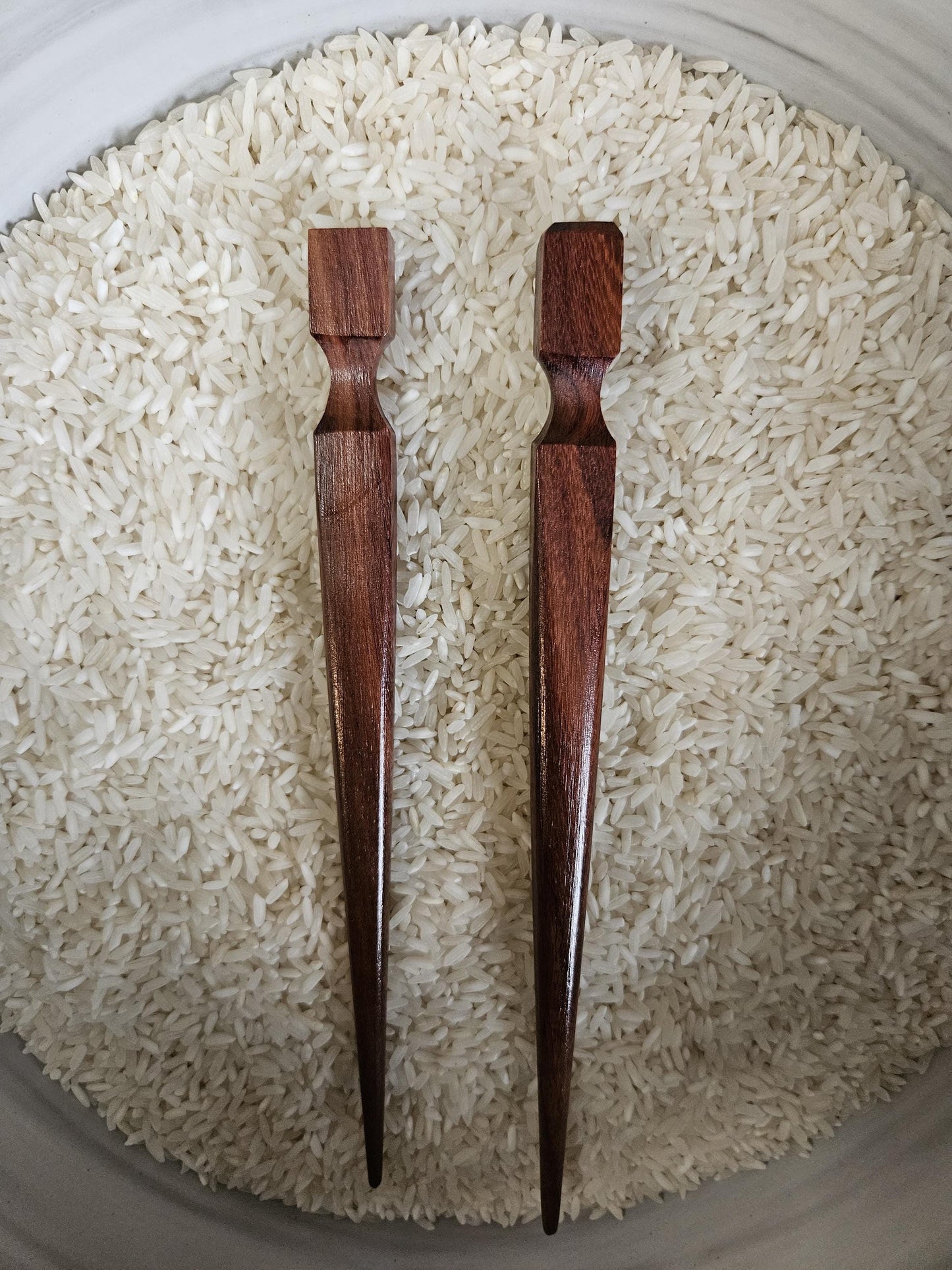 Katalox Wood Geometric Hair Stick – Handmade Wooden Bun Pin with Carved Neck | Minimalist Exotic Wood Hairstick for Updos