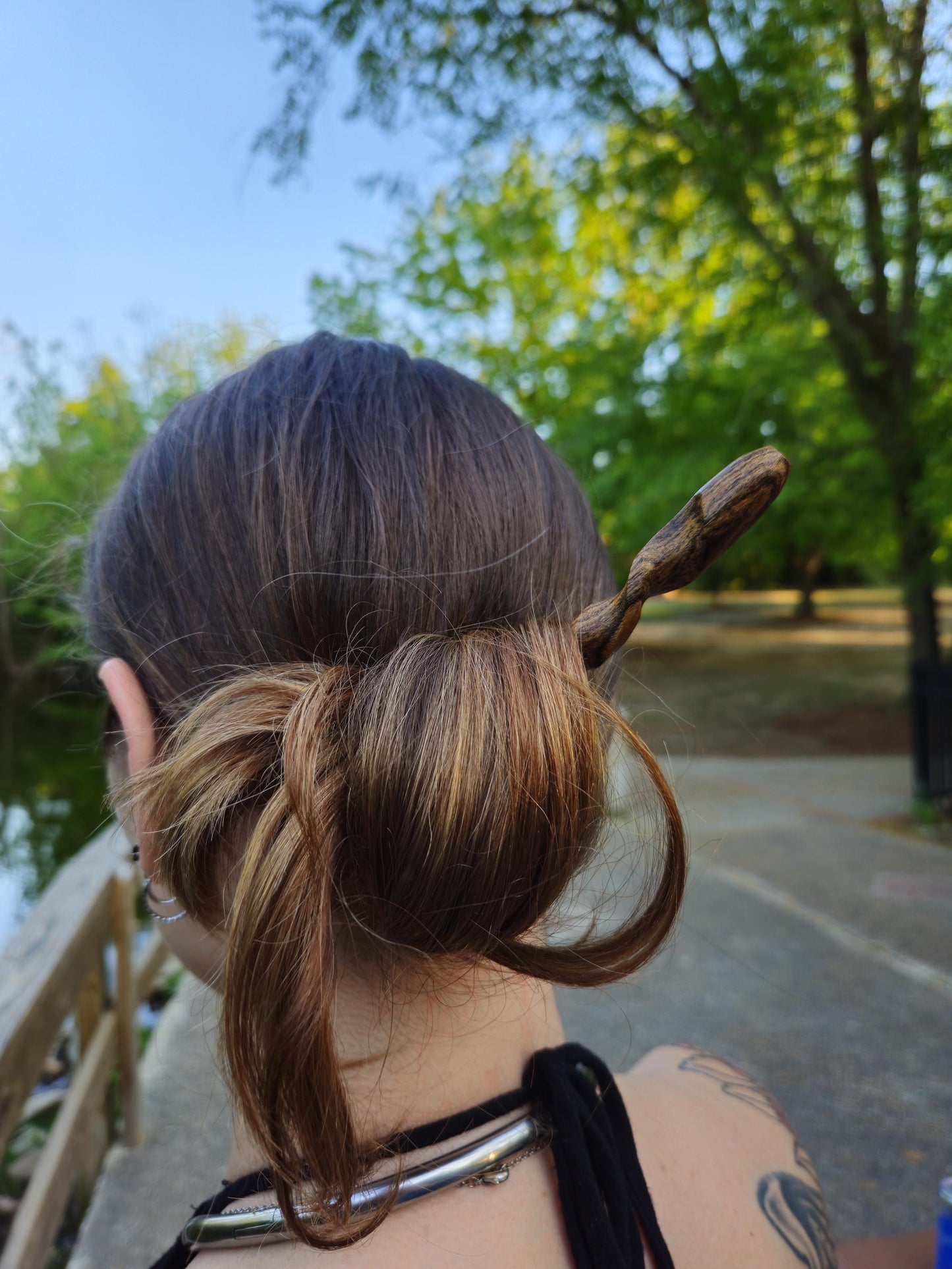 Bocote Wood Handmade Spiral Hair Stick – Natural Exotic Wood Hair Accessory for Secure Updos & Buns
