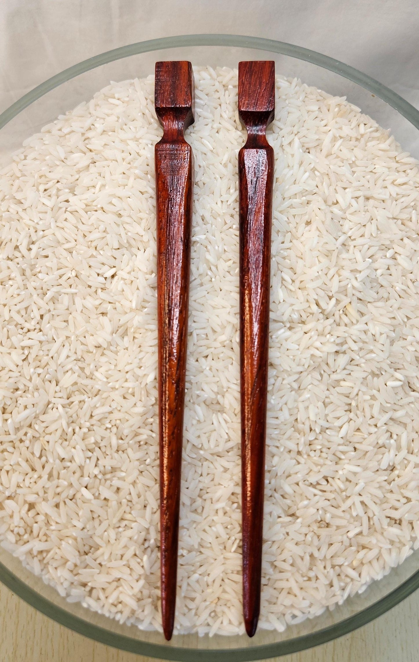 African Padauk Hair Stick 8" Geo-Top Updo Pin, Handmade Natural Finish, Geometric Cube Cap for All Hair Types