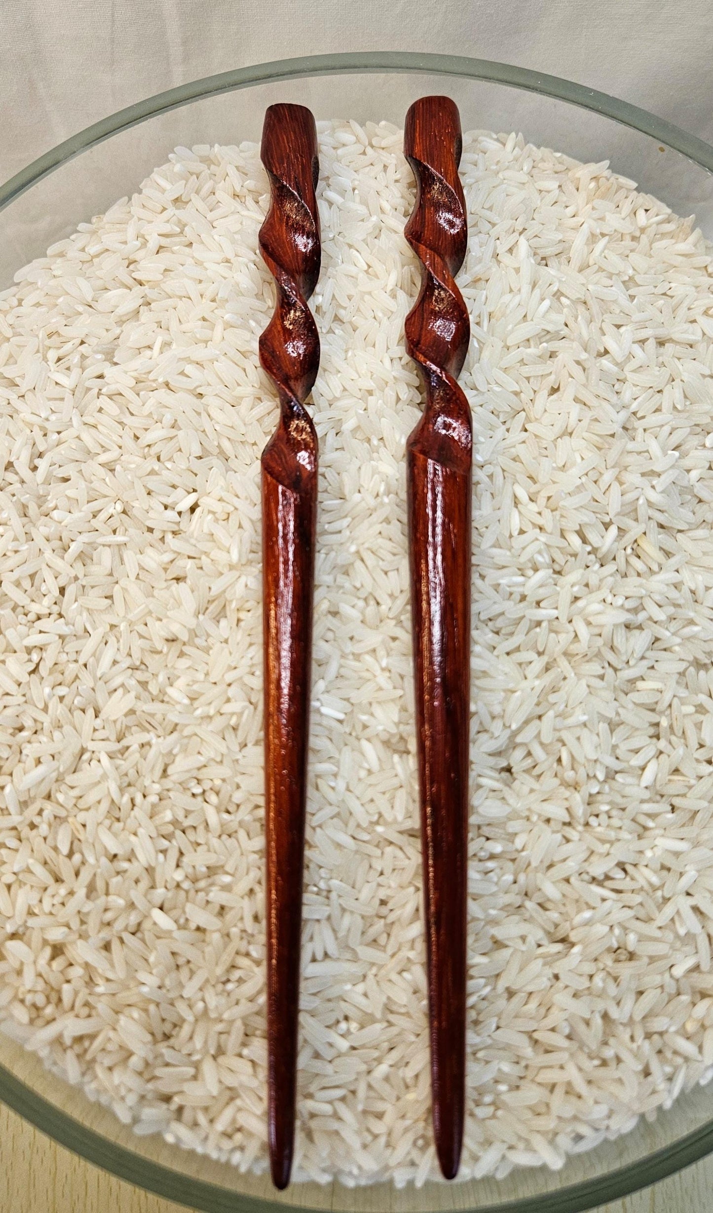 African Padauk Spiral Hair Stick 8" | Hand-Carved Wooden Updo Pin for All Hair Types, Natural Finish Hair Accessory
