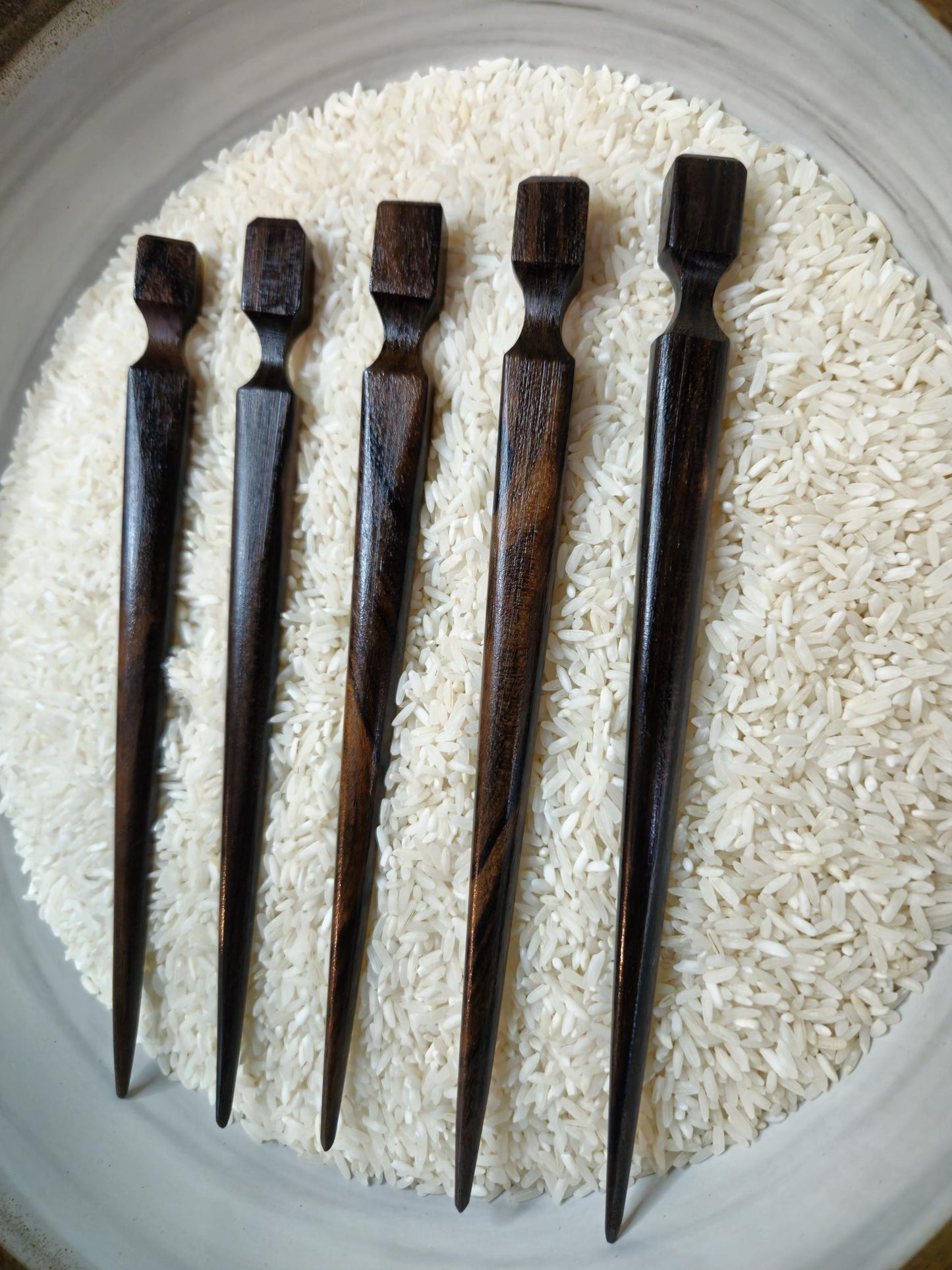 Ziricote Wood Hair Stick – Handmade Exotic Hair Pin for Buns & Updos | Dark Geometric Wooden Hairstick for Long Hair