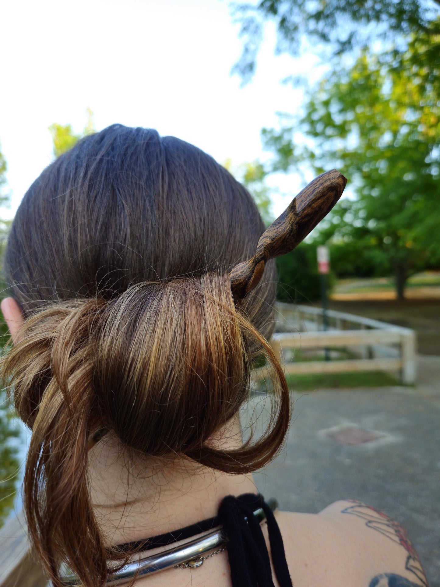 Bocote Wood Hair Stick – Handmade Sloped Top Hair Pin | Exotic Natural Wood Hairstick for Long Hair & Updos