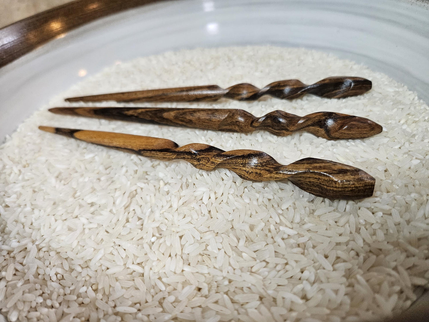 Bocote Wood Handmade Spiral Hair Stick – Natural Exotic Wood Hair Accessory for Secure Updos & Buns