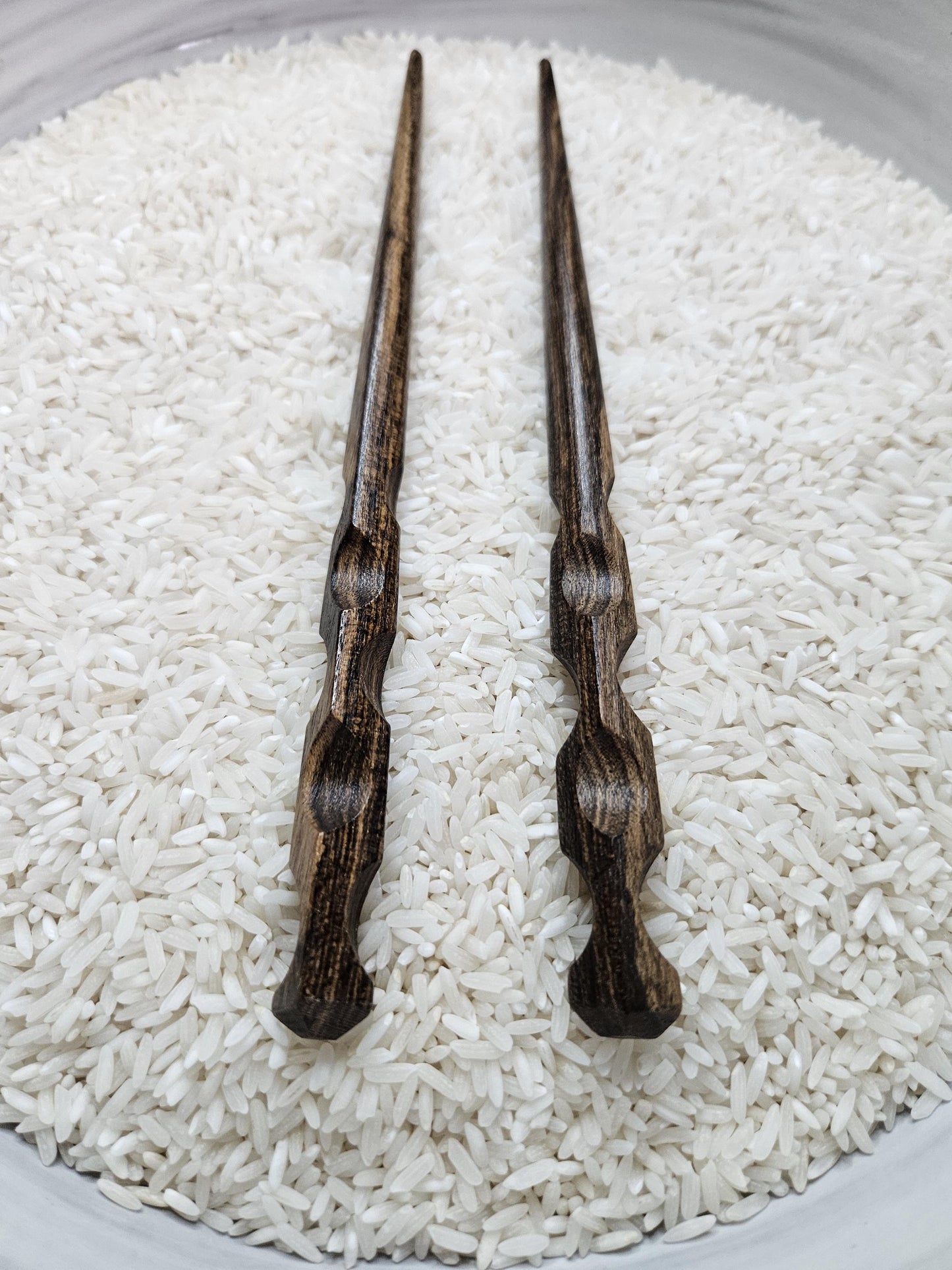 Bocote Wood Hair Stick – Handmade Sculpted Hair Pin with Thumb Notches | Natural Exotic Wooden Hairstick for Long Hair & Buns