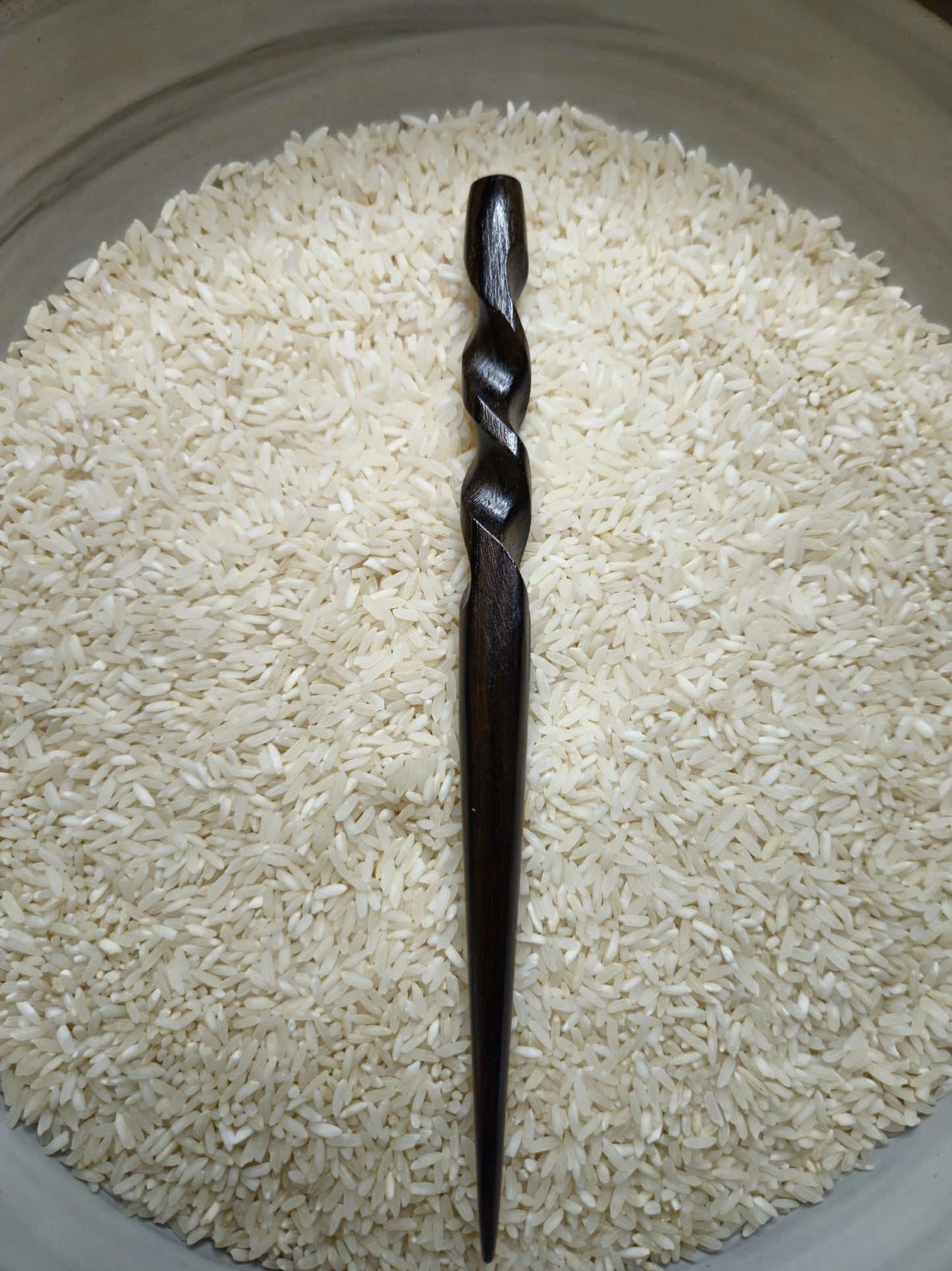 Ziricote Spiral Hair Stick – Handmade Exotic Wood Hairstick for Buns & Updos | Carved Dark Wooden Hair Pin for Long Hair