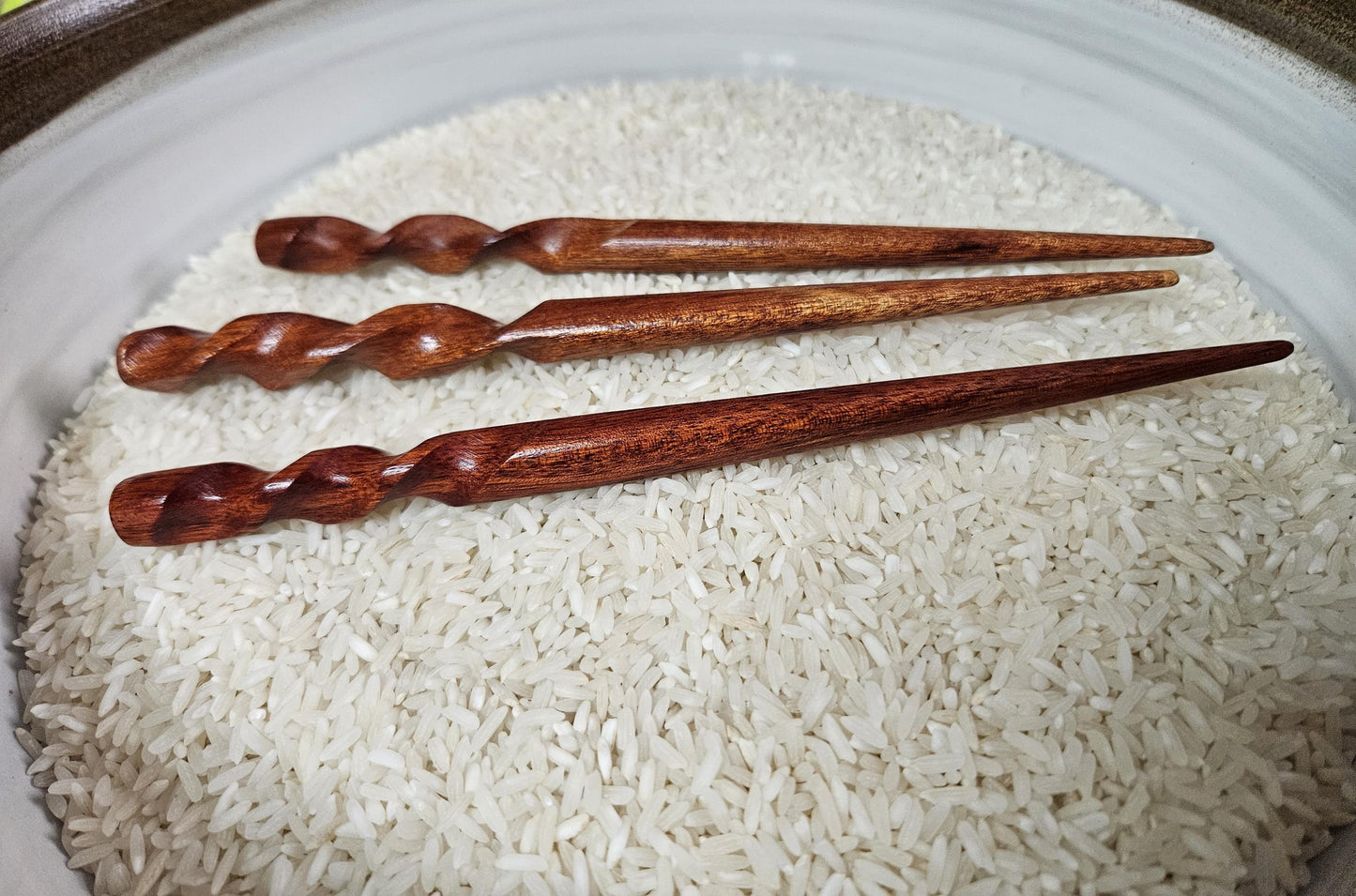 Bloodwood Handmade Hair Stick – Elegant Spiral Carved Hair Fork for Updos and Buns