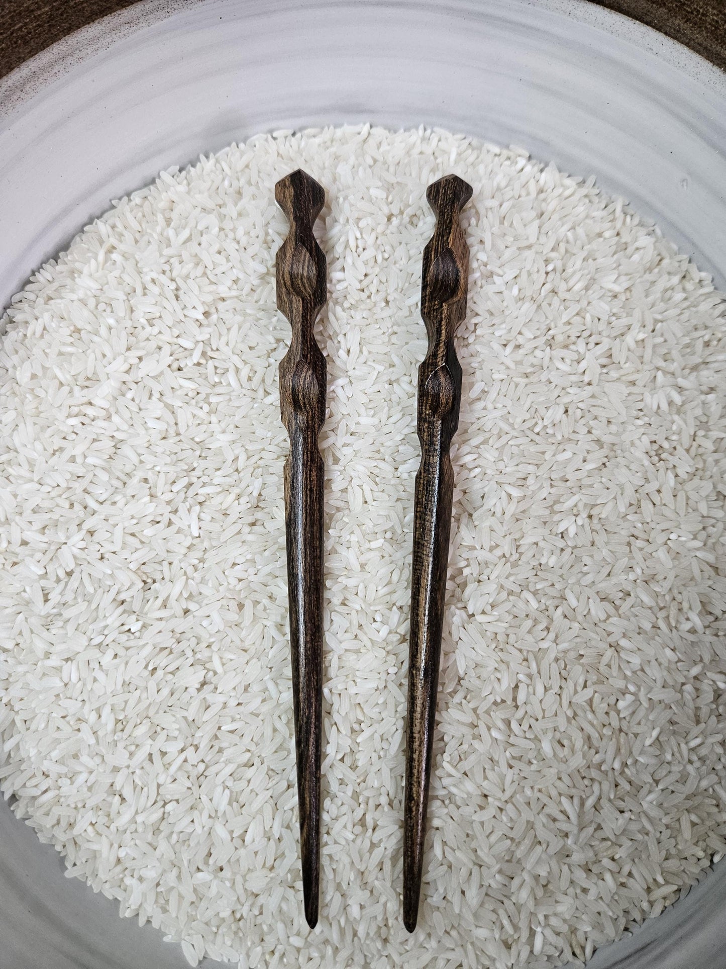 Bocote Wood Hair Stick – Handmade Sculpted Hair Pin with Thumb Notches | Natural Exotic Wooden Hairstick for Long Hair & Buns