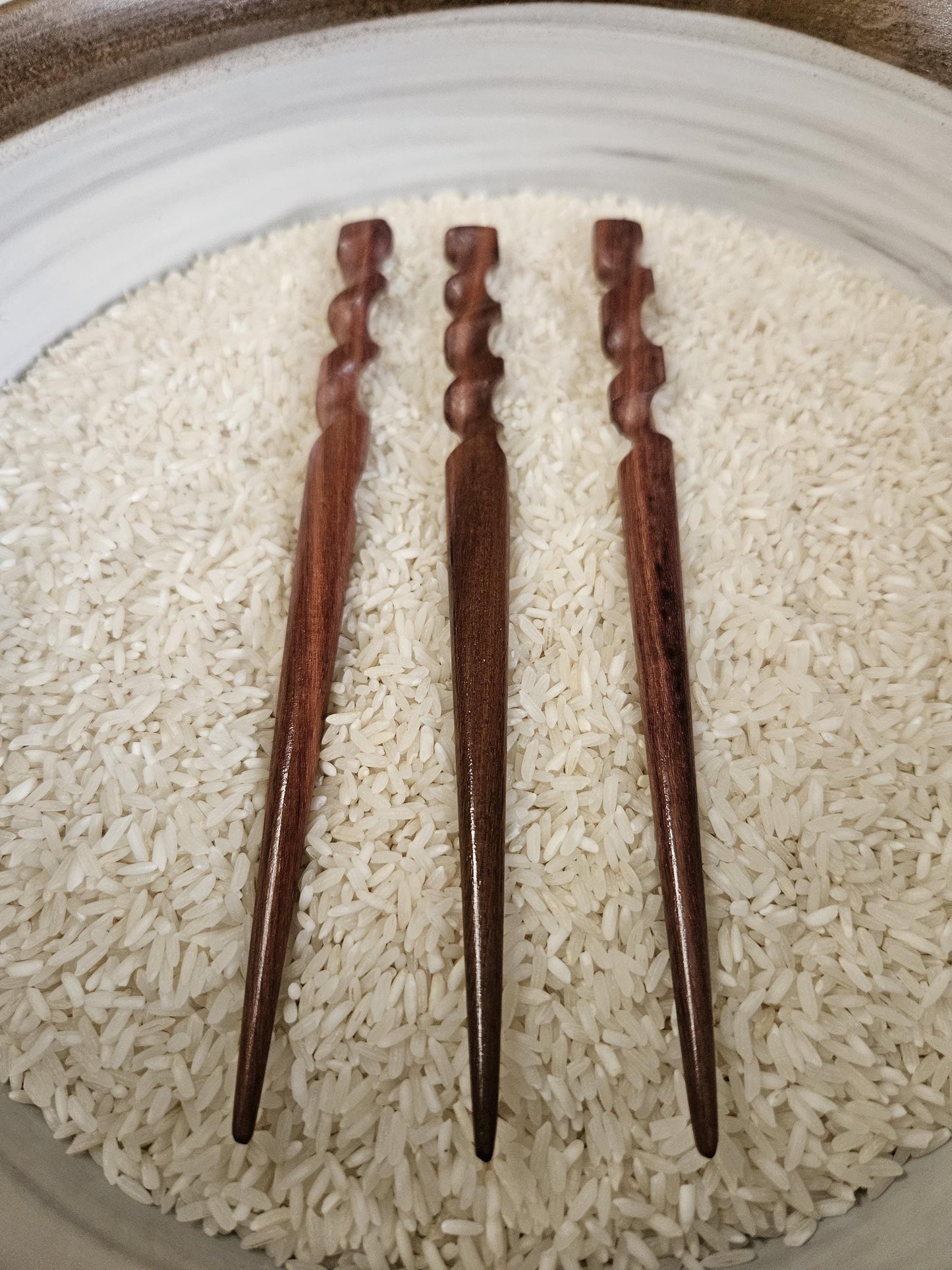 Katalox Wood Wavy Hair Stick – Handmade Wooden Hair Pin for Buns & Thick Hair | Sculpted Exotic Hair Stick Accessory