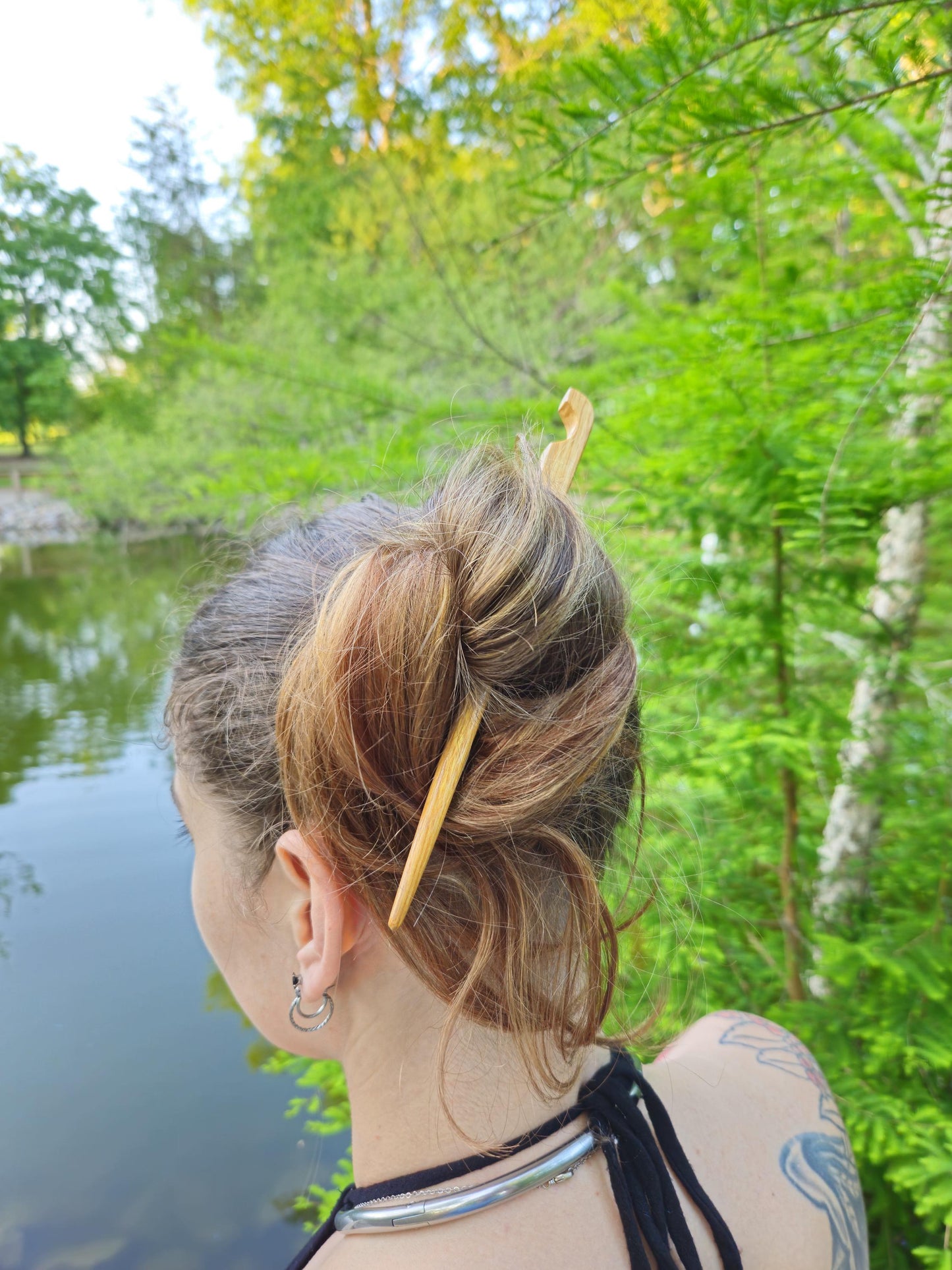 Bolivian Rosewood Handmade Hair Stick – Sloped Top Design | 8 Inch Exotic Wood Hairstick