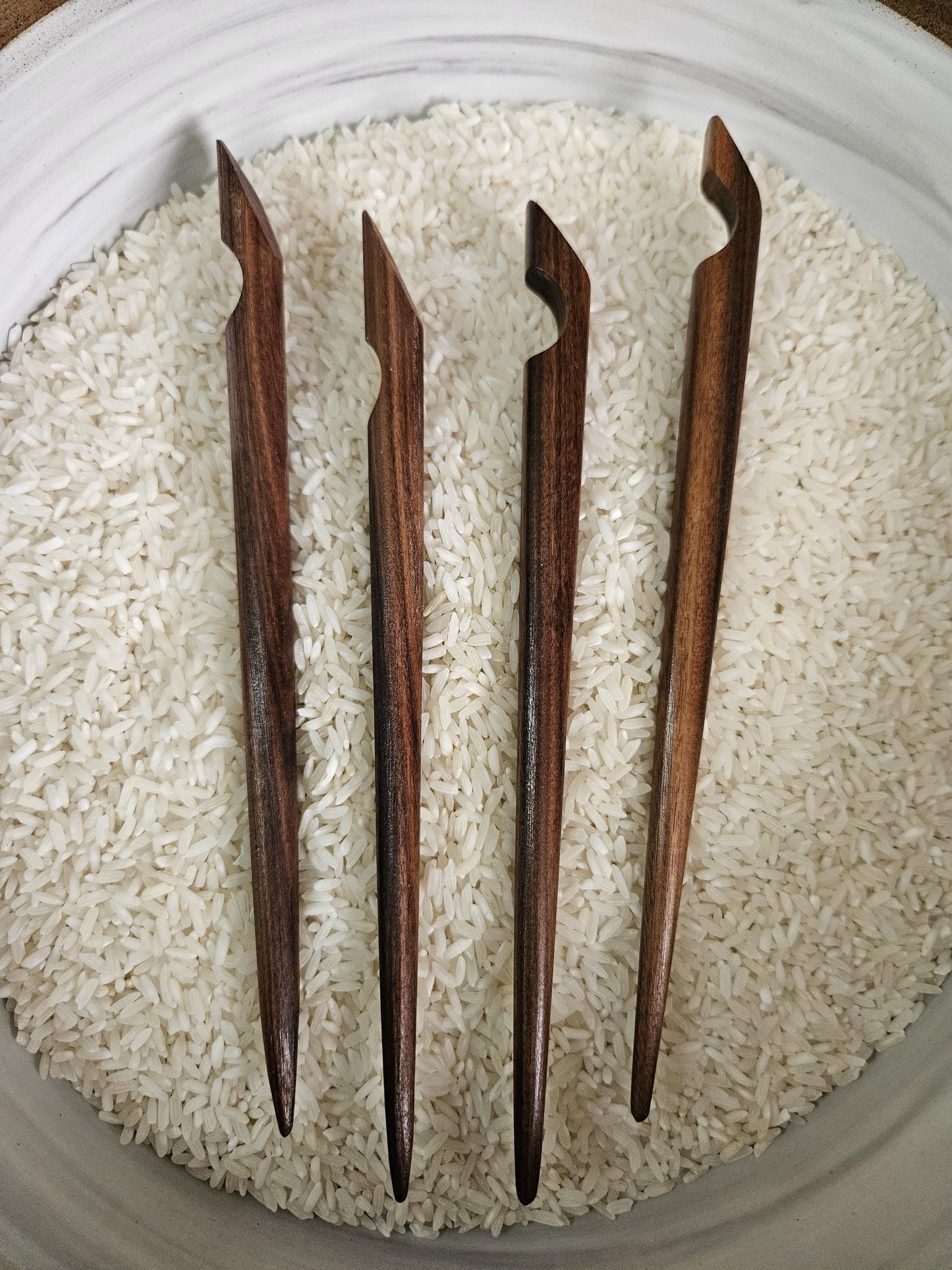 Bolivian Rosewood Handmade Hair Stick – Sculpted Curved Notch Design for Elegant Updos