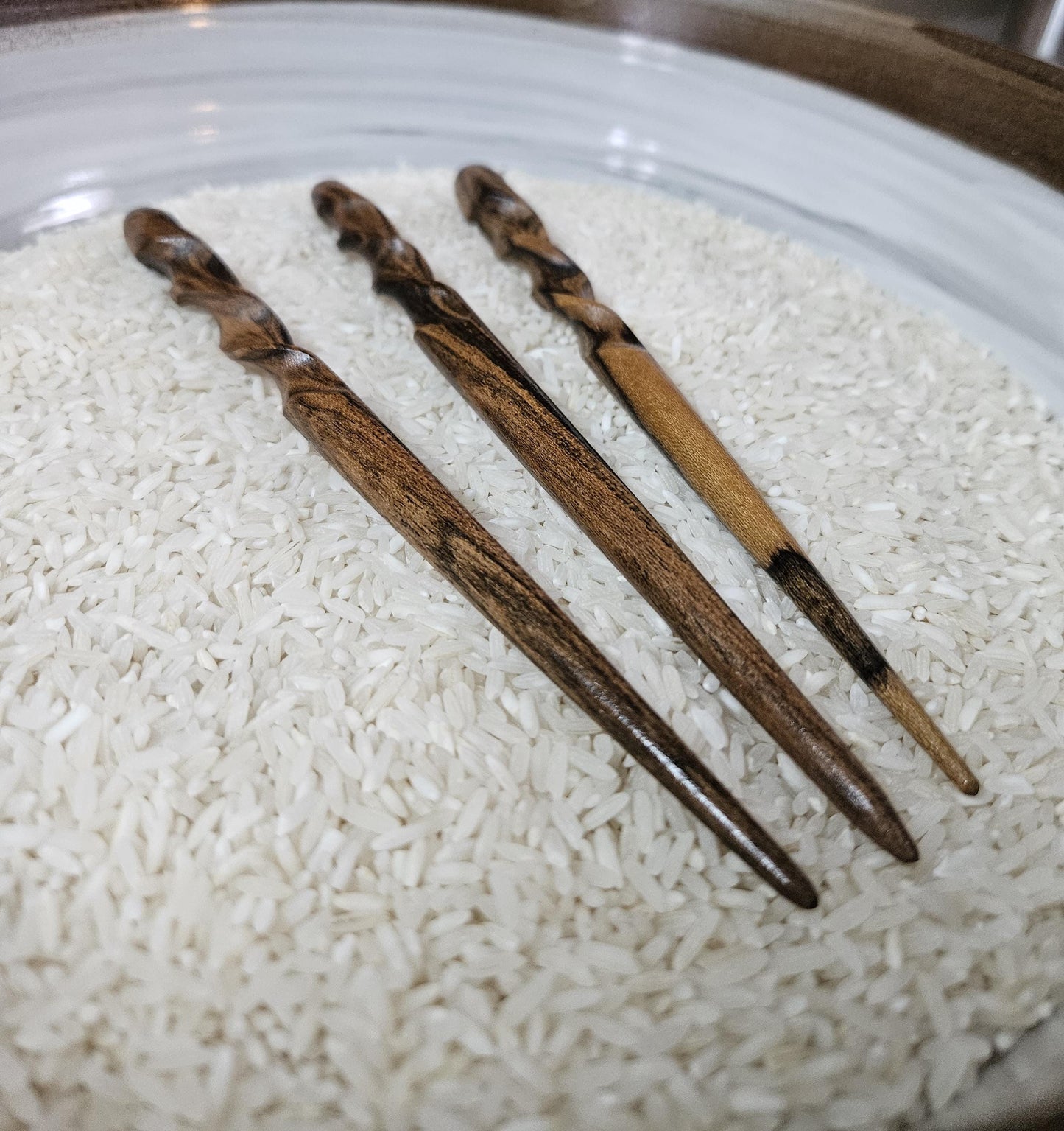 Bocote Wood Handmade Spiral Hair Stick – Natural Exotic Wood Hair Accessory for Secure Updos & Buns