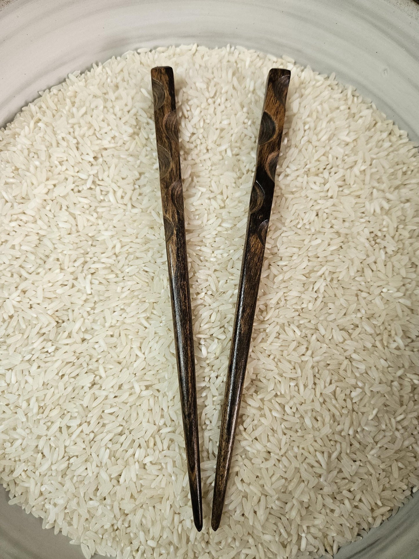 Bocote Wood Hair Stick – Handmade Sculpted Hair Pin with Thumb Notches | Natural Exotic Wooden Hairstick for Long Hair & Buns