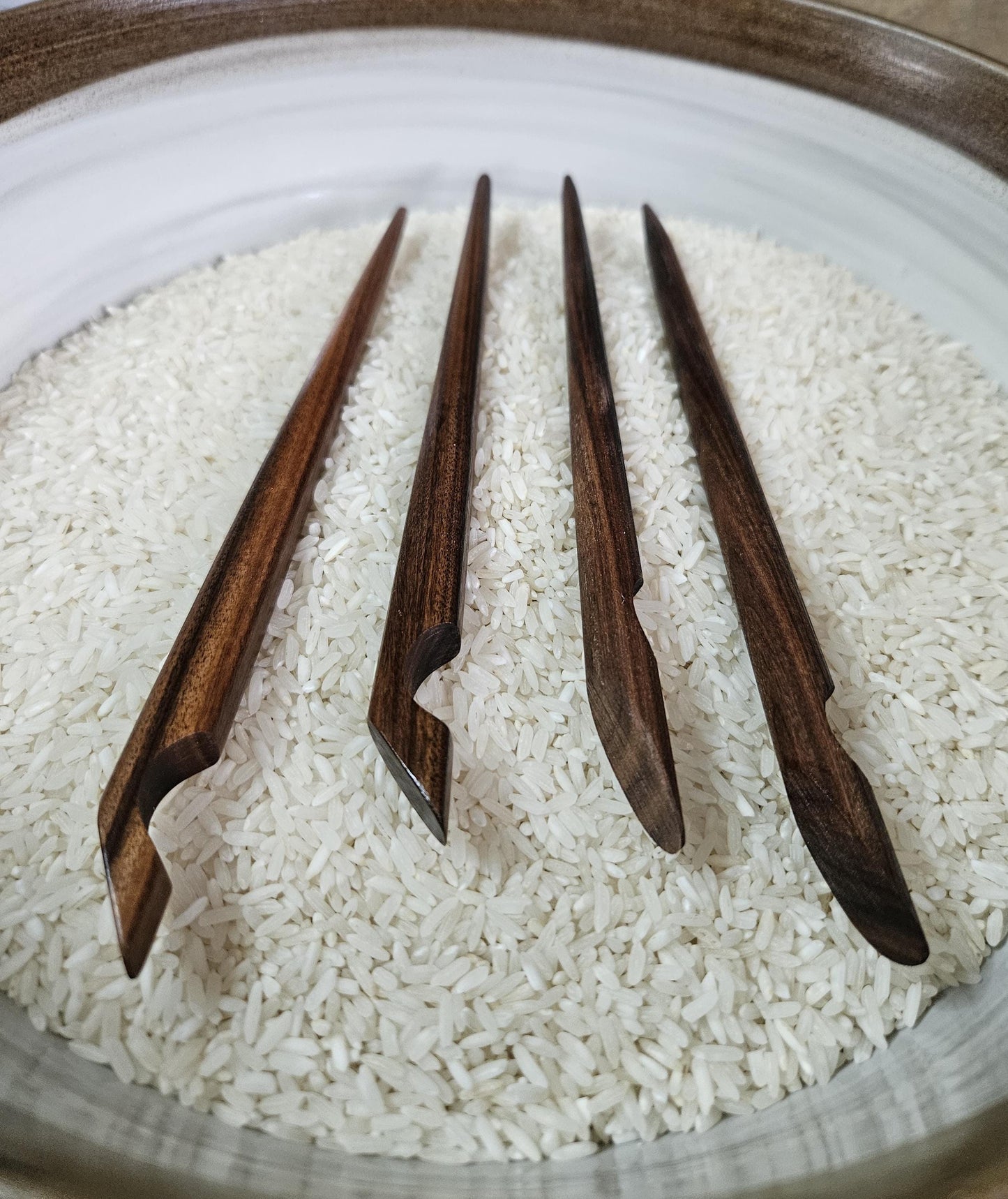 Bolivian Rosewood Handmade Hair Stick – Sculpted Curved Notch Design for Elegant Updos