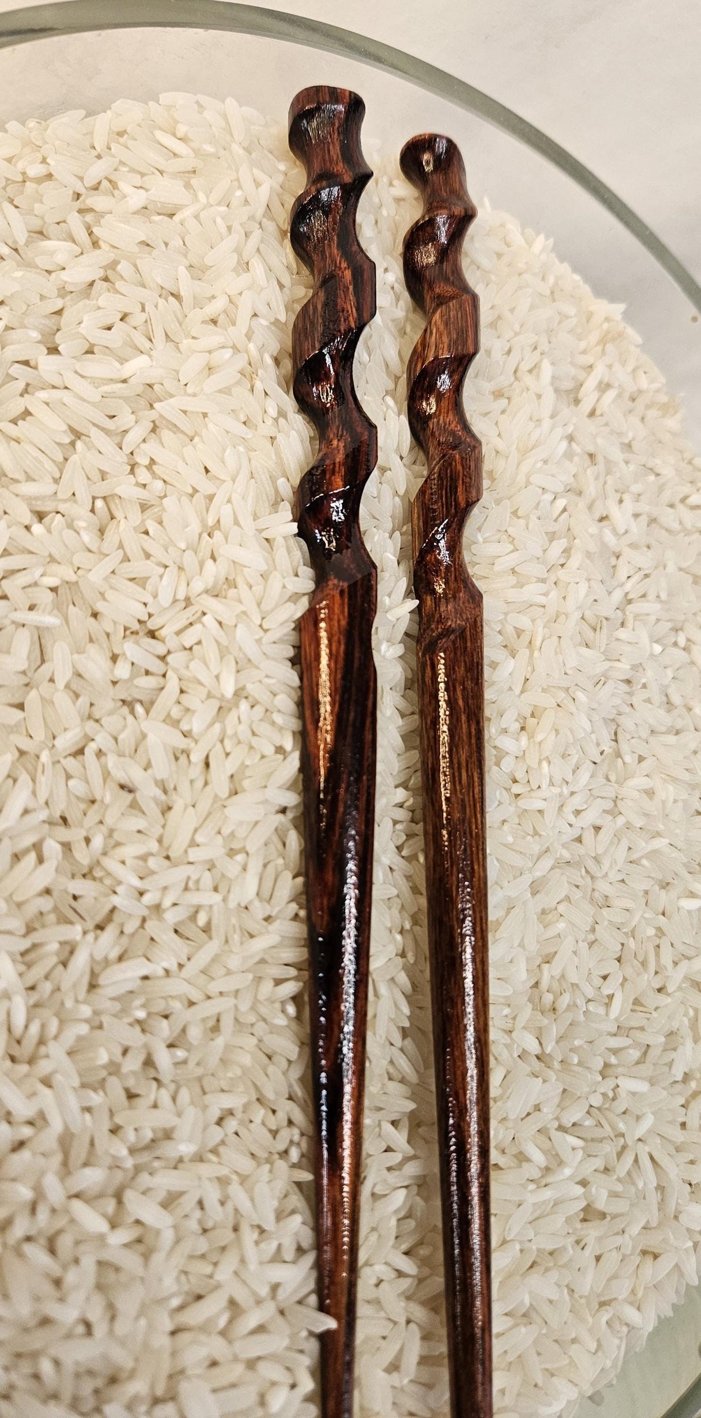 Caribbean Rosewood Hair Stick 8" Spiral Helix Design | Handmade Natural-Finish Updo Pin for All Hair Types