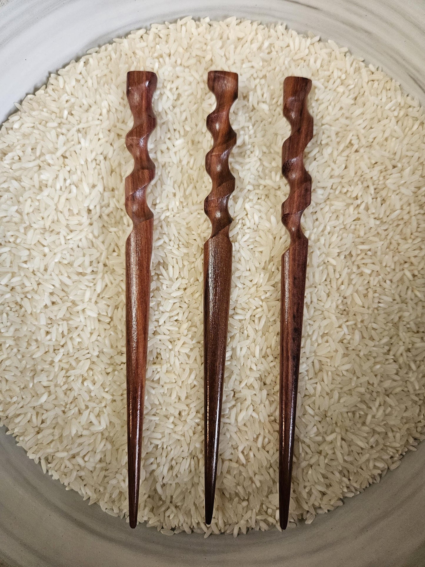 Katalox Wood Wavy Hair Stick – Handmade Wooden Hair Pin for Buns & Thick Hair | Sculpted Exotic Hair Stick Accessory