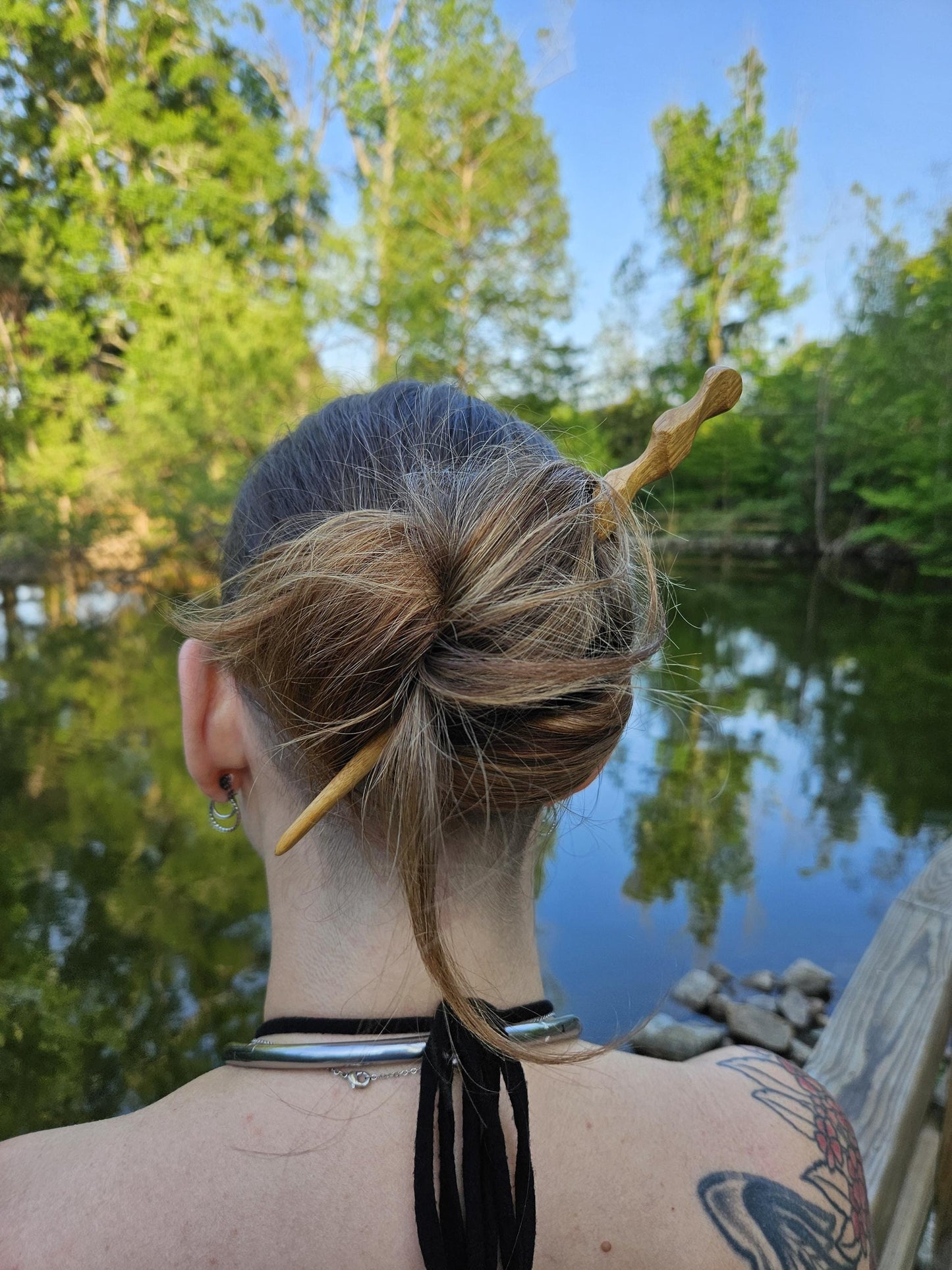 Bloodwood Handmade Hair Stick – Sloped Top Wooden Hair Pin for Updos & Buns