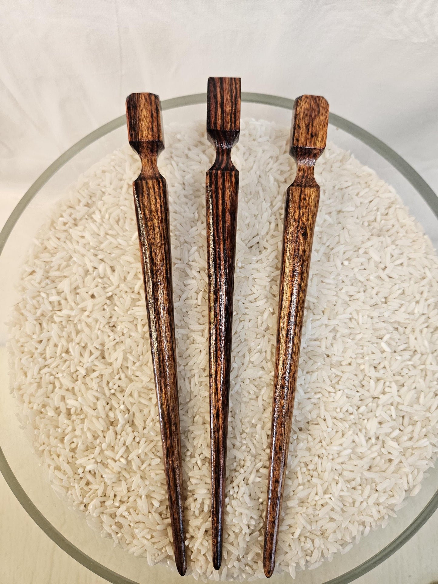 Caribbean Rosewood Cube-Top Hair Stick, 8" Geo-top Design | Handmade Natural Finish Updo Pin for All Hair Types