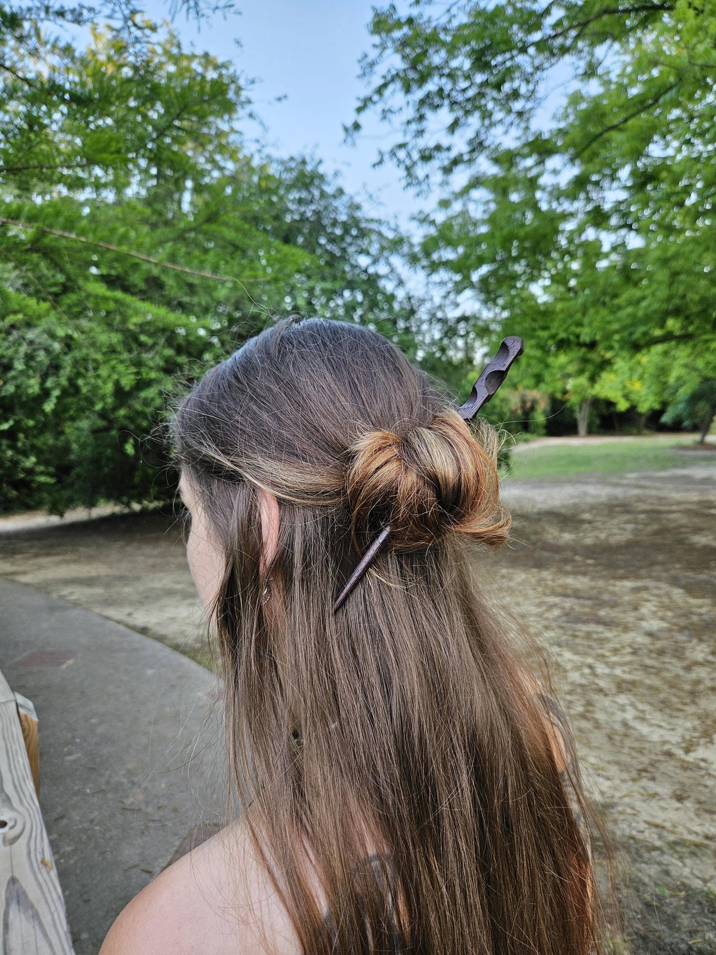 Caribbean Rosewood Cube-Top Hair Stick, 8" Geo-top Design | Handmade Natural Finish Updo Pin for All Hair Types