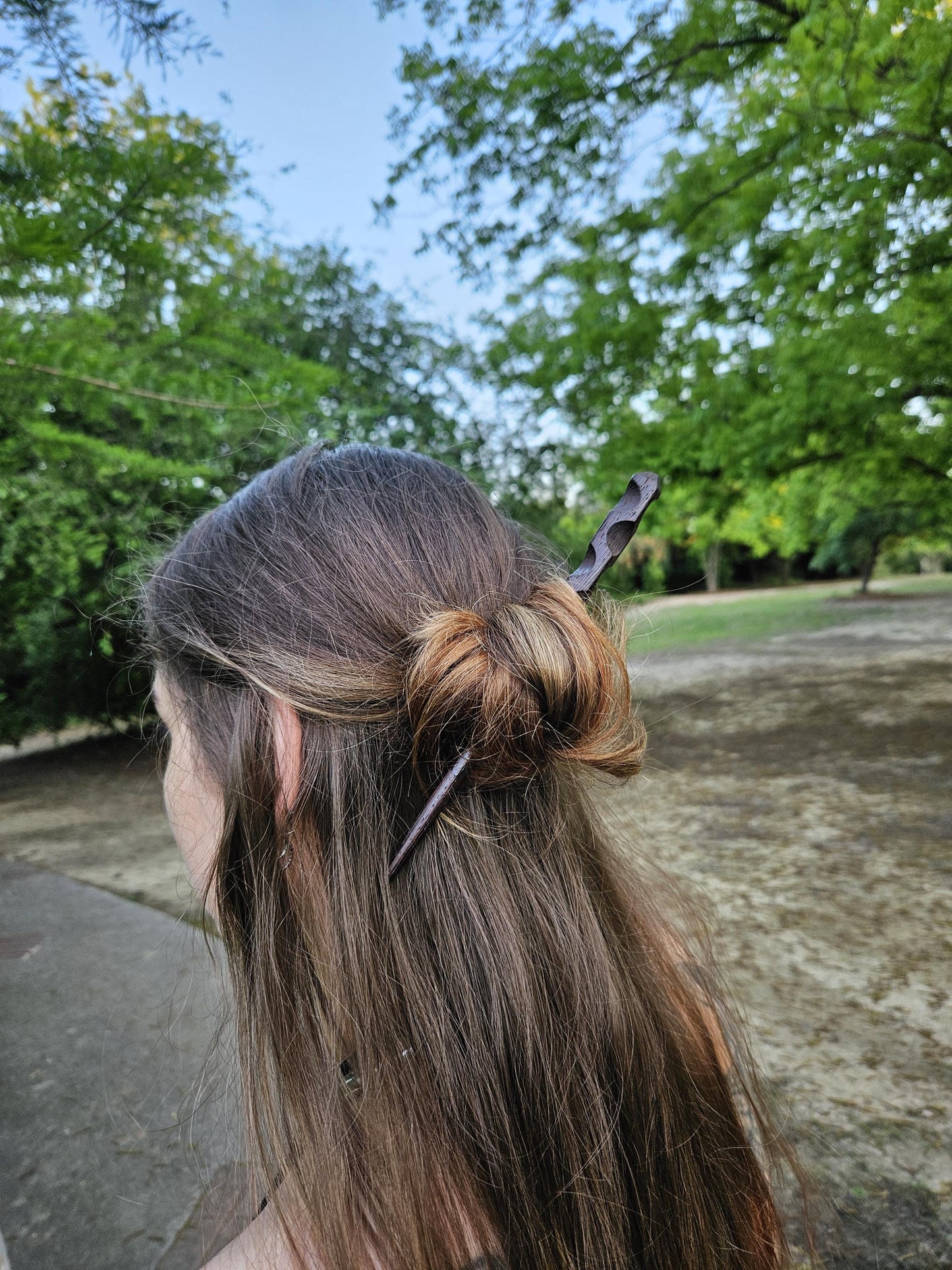 Caribbean Rosewood Hair Stick 8" Spiral Helix Design | Handmade Natural-Finish Updo Pin for All Hair Types