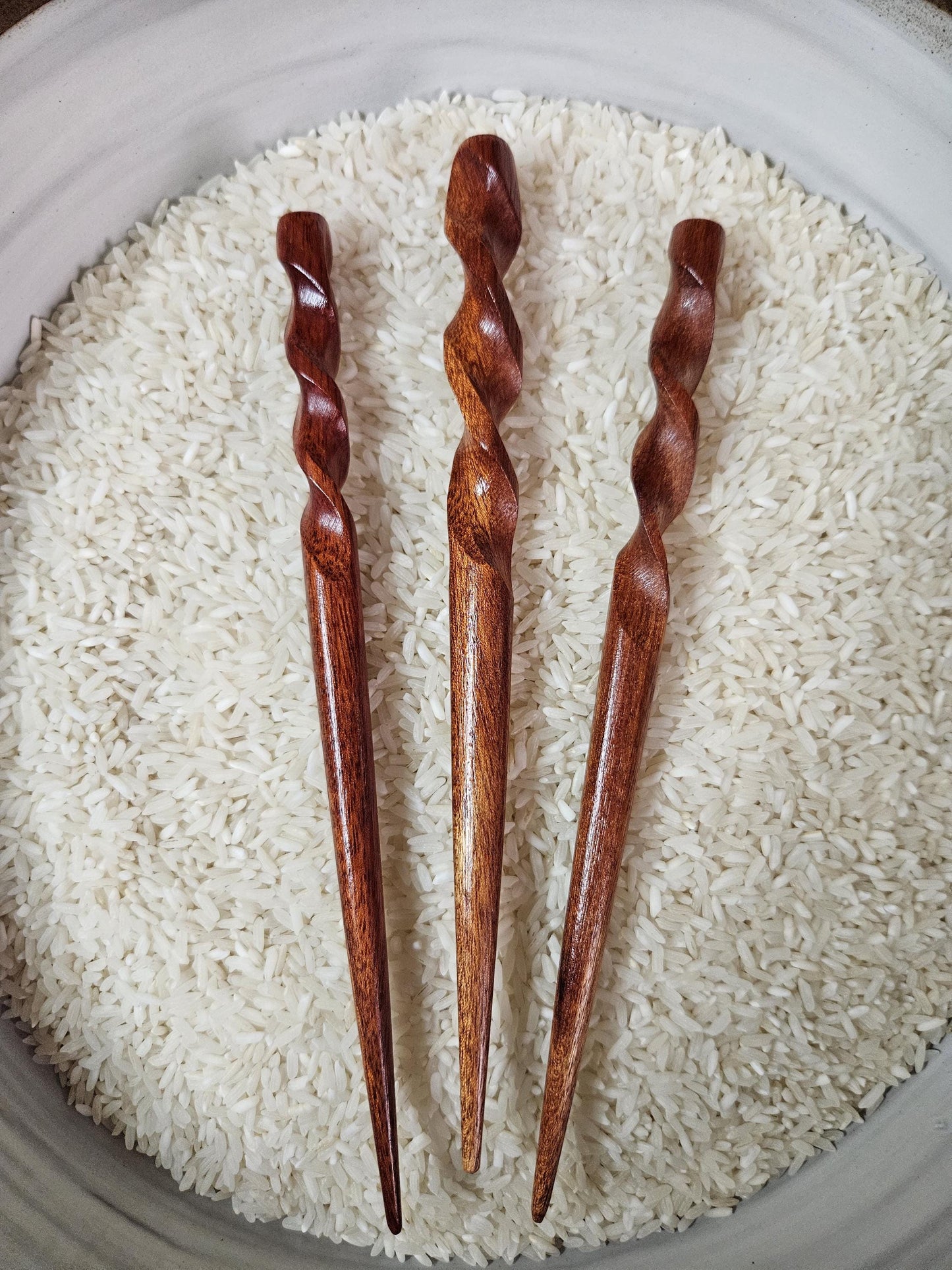 Bloodwood Handmade Hair Stick – Elegant Spiral Carved Hair Fork for Updos and Buns
