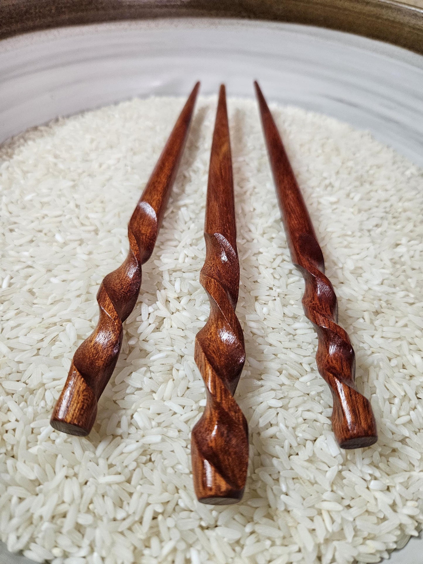 Bloodwood Handmade Hair Stick – Elegant Spiral Carved Hair Fork for Updos and Buns