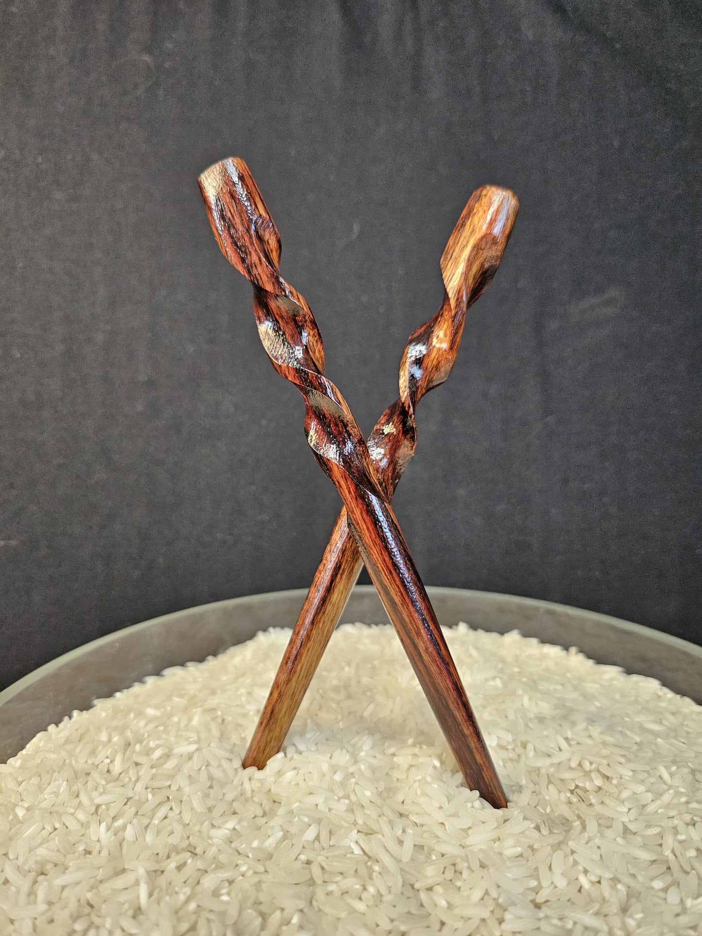 Caribbean Rosewood Spiral Hair Stick, 8" Hand-Carved | Natural-Finish Updo Pin for All Hair Types