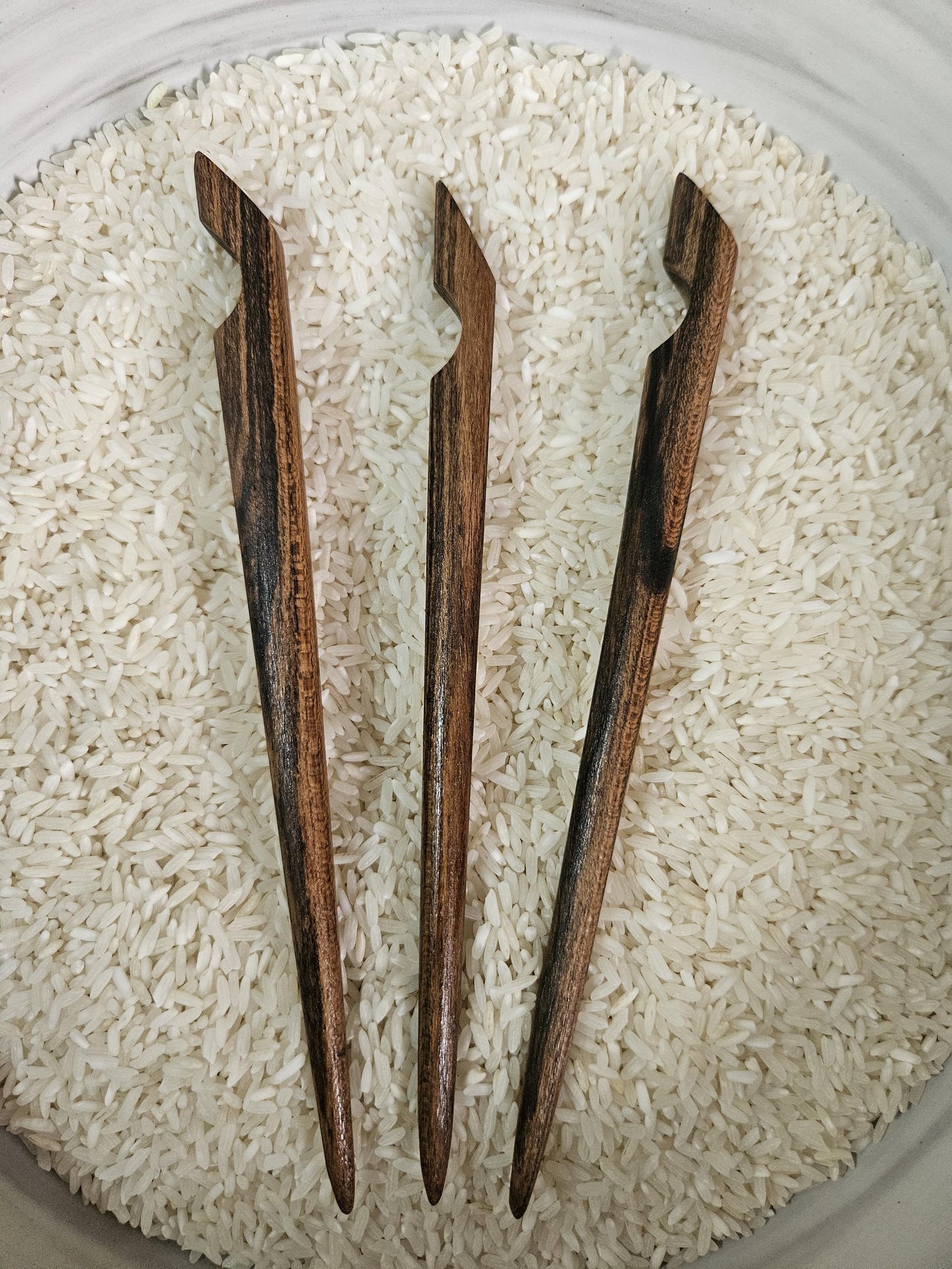 Bocote Wood Hair Stick – Handmade Notched Hair Pin with Carved Curves | Exotic Natural Wood Hairstick for Long Hair & Updos