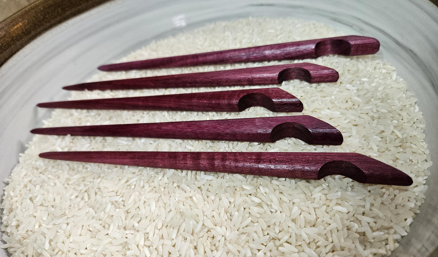 Purpleheart Hook Hair Stick – Handmade Carved Wooden Hair Pin for Buns & Updos | Angular Purple Hairstick for Long Hair